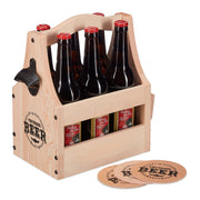 Bierträger Holz mit Flaschenöffner Hellbraun-Schwarz von Relaxdays
