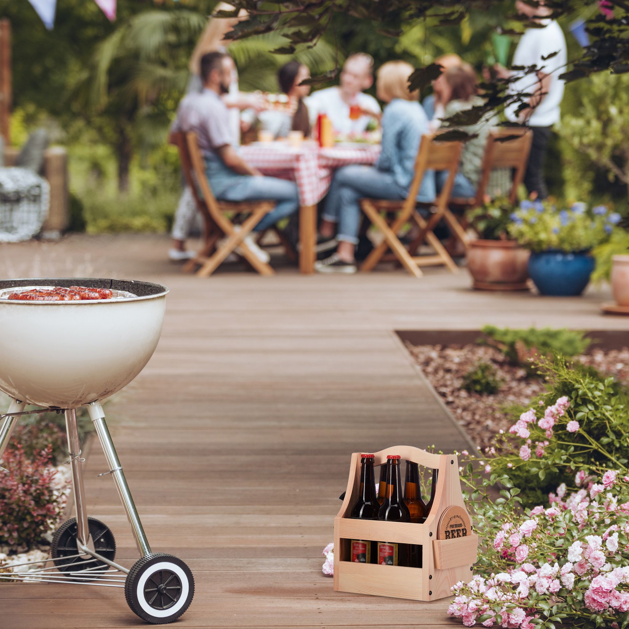 Bierträger Holz mit Flaschenöffner Hellbraun-Schwarz von Relaxdays