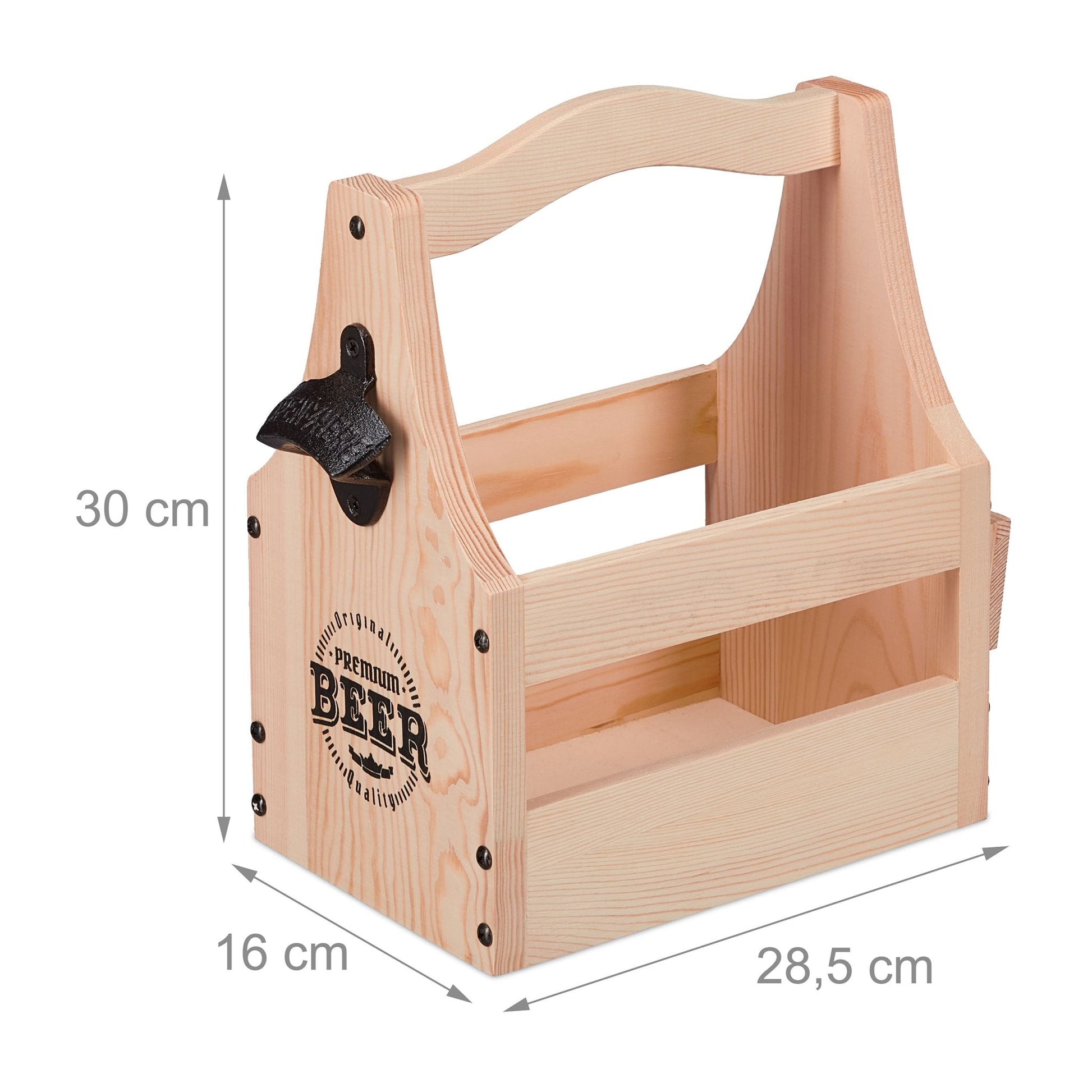 Bierträger Holz mit Flaschenöffner Hellbraun-Schwarz von Relaxdays