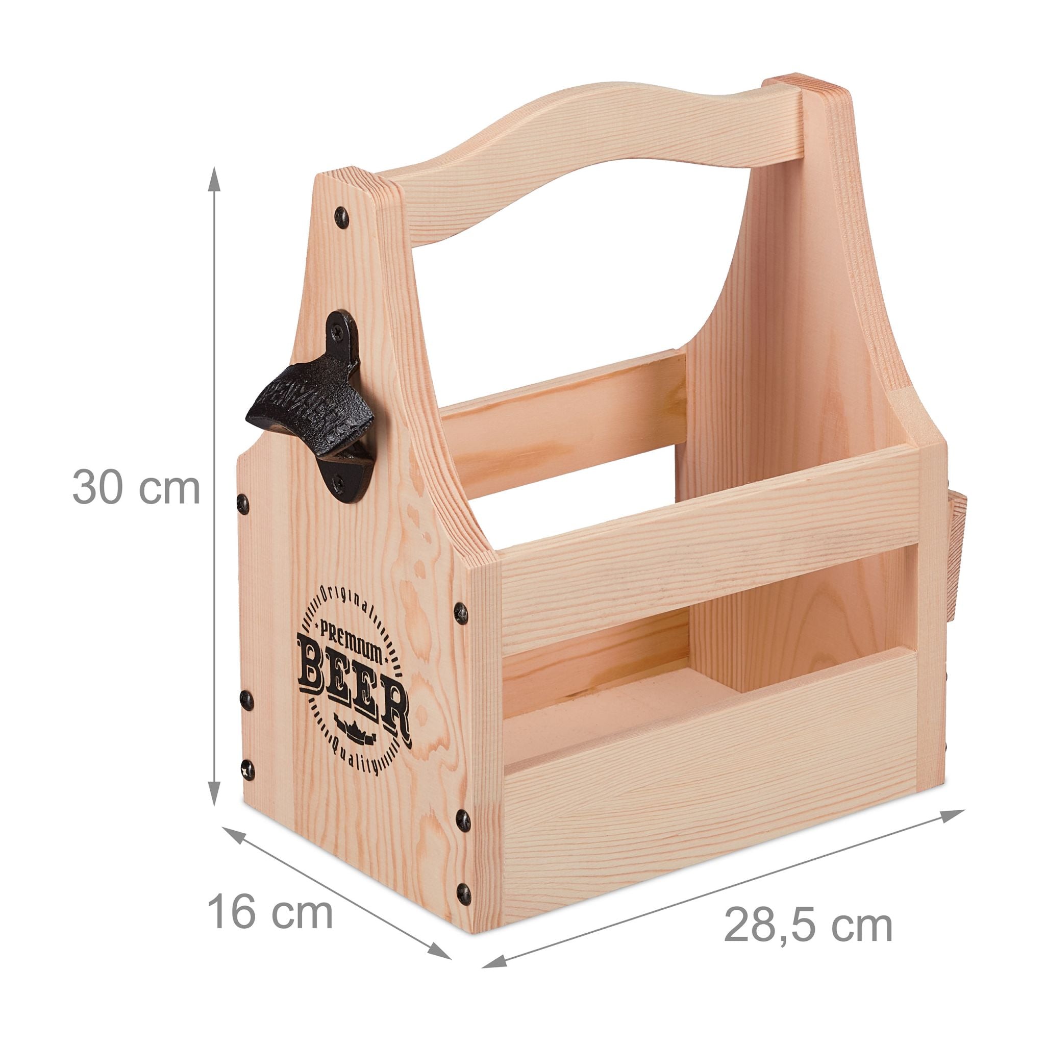 Bierträger Holz mit Flaschenöffner Hellbraun-Schwarz von Relaxdays
