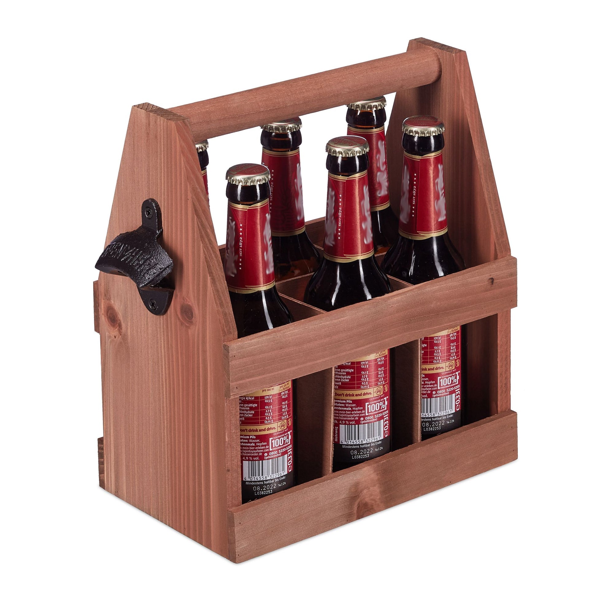 Bierträger Holz mit Flaschenöffner Braun von Relaxdays