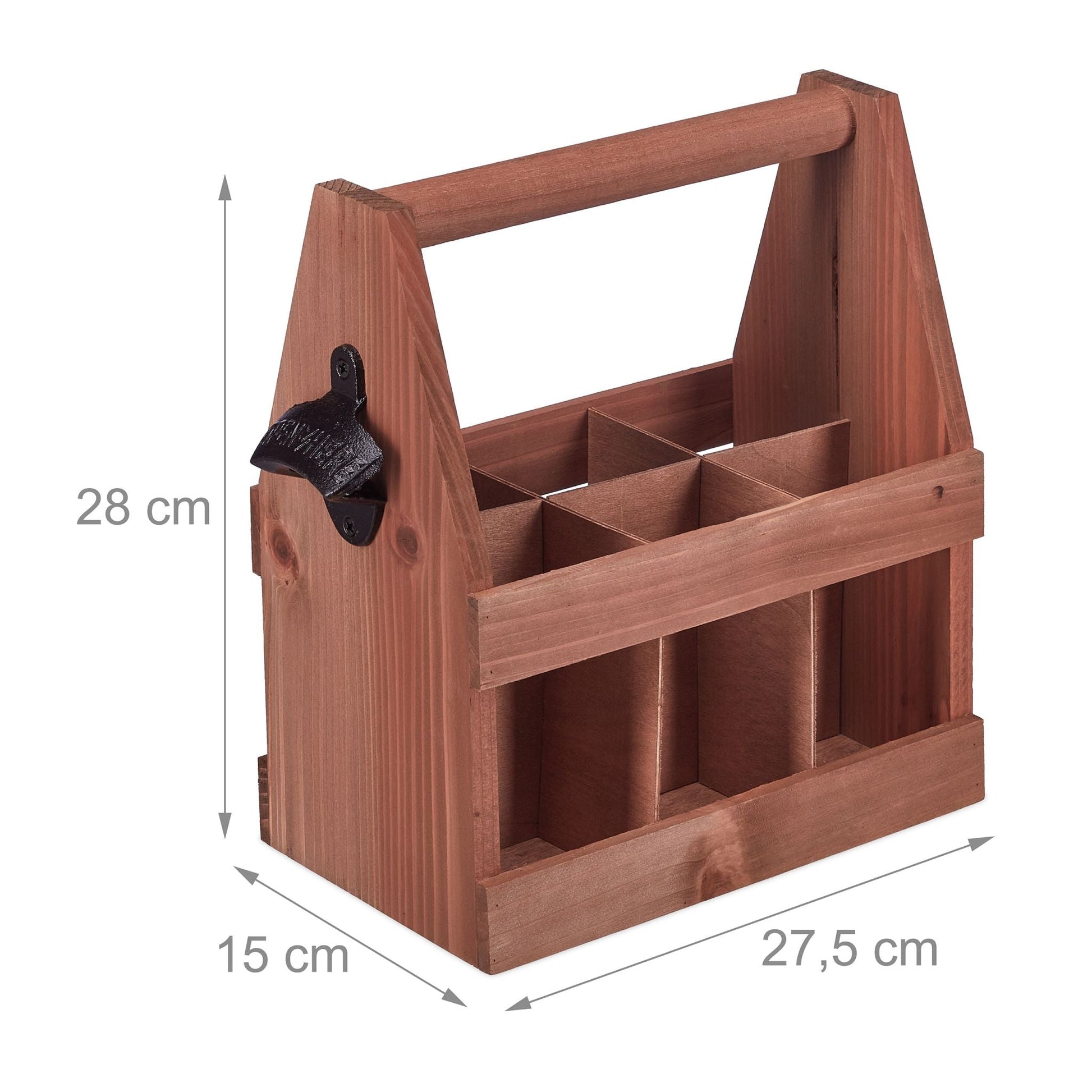 Bierträger Holz mit Flaschenöffner Braun von Relaxdays