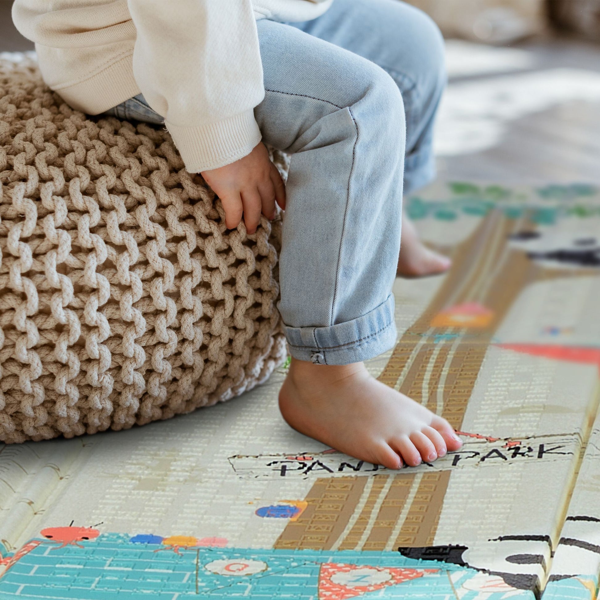 Faltbare Spielmatte mit Tiermotiven Weiss-Blau-Braun von Relaxdays