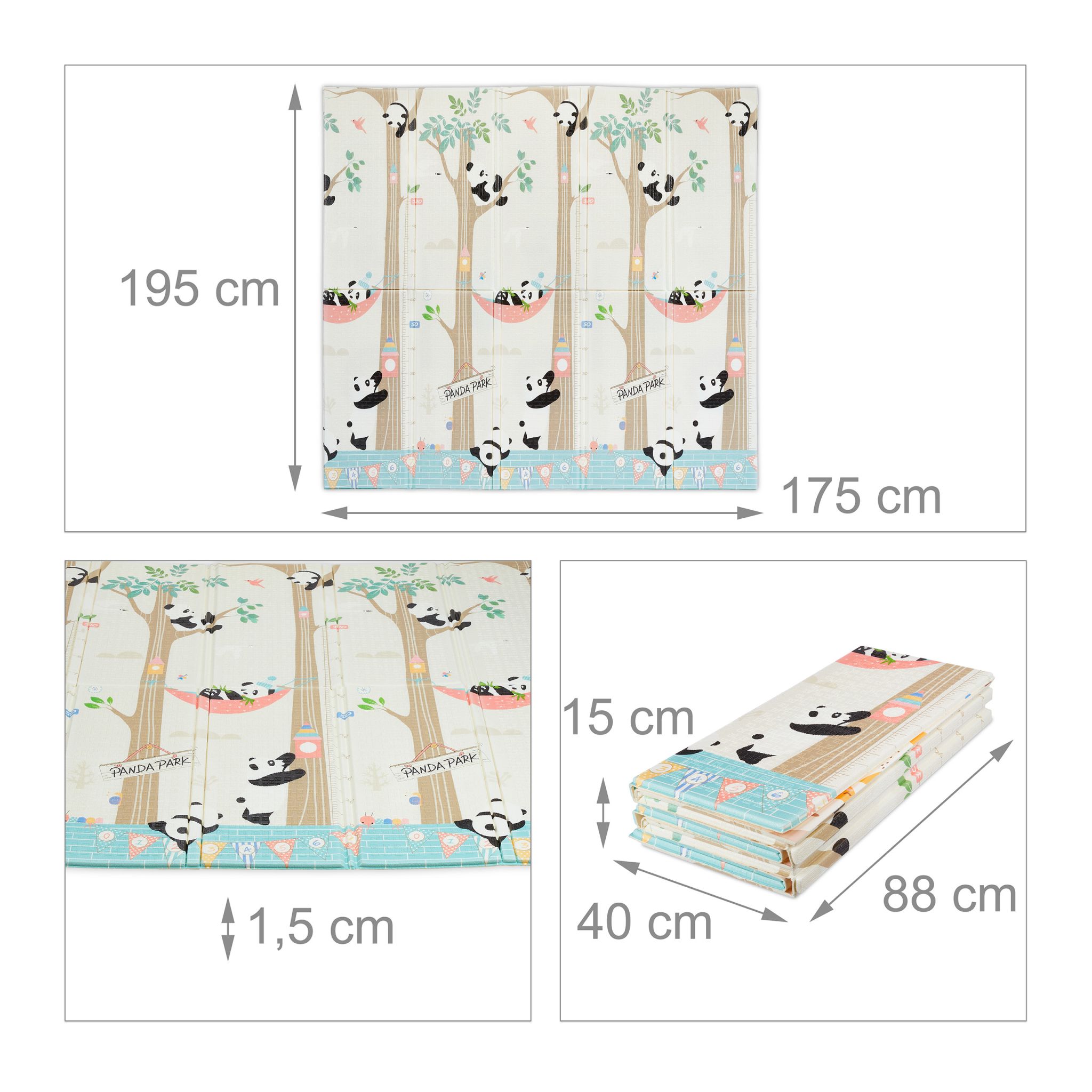 Faltbare Spielmatte mit Tiermotiven Weiss-Blau-Braun von Relaxdays