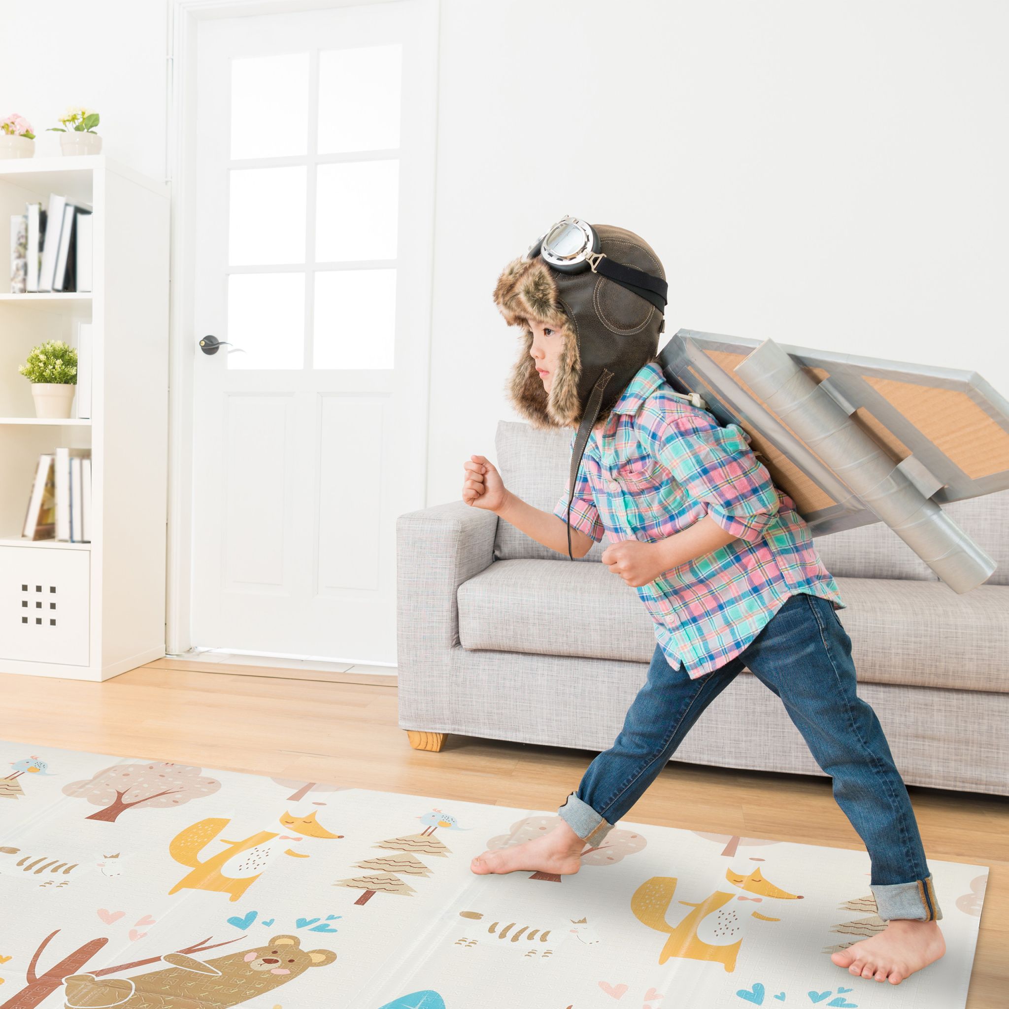 Faltbare Spielmatte mit Tiermotiven Weiss-Blau-Braun von Relaxdays
