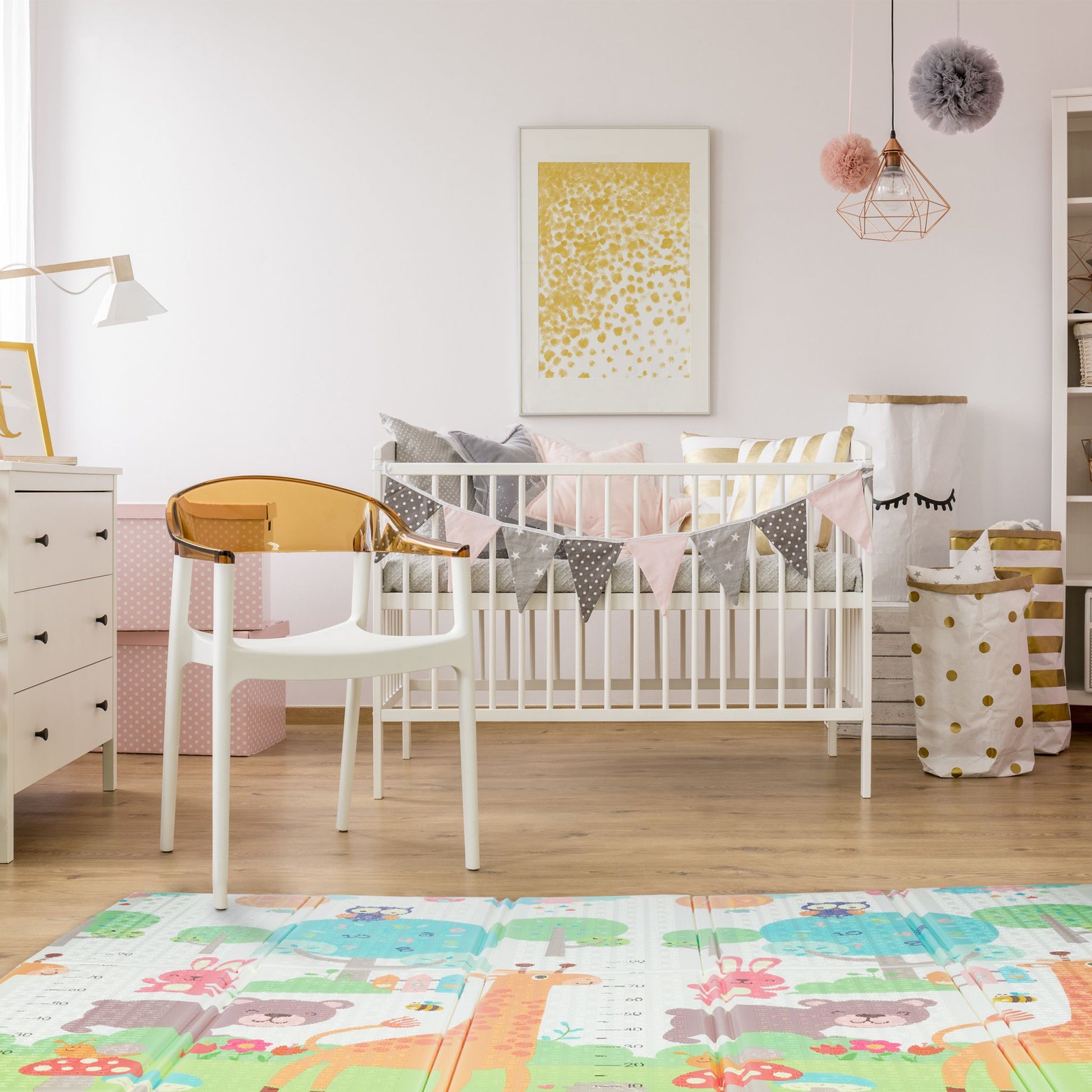 Faltbare Spielmatte Tiere Weiss-Blau-Grün von Relaxdays