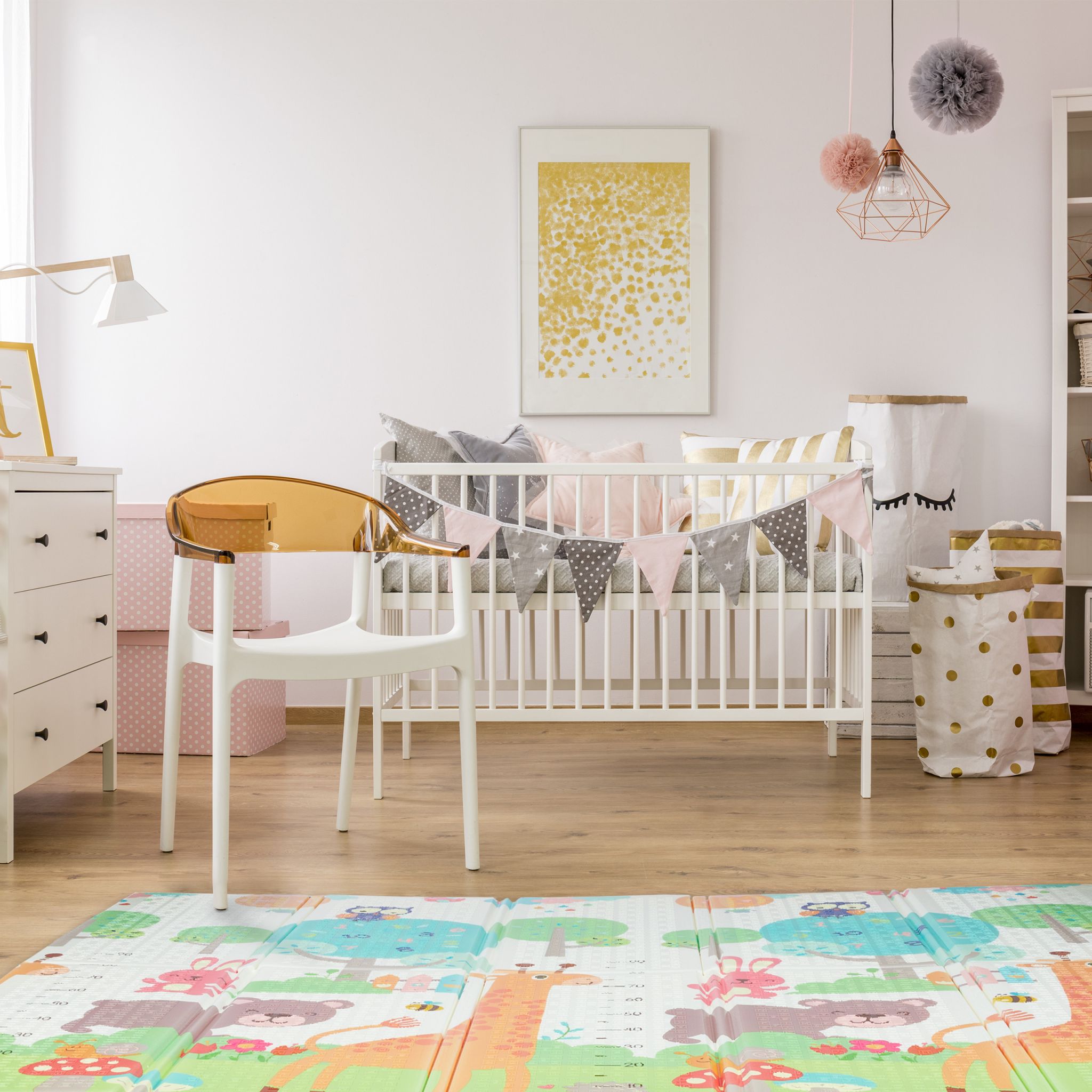 Faltbare Spielmatte Tiere Weiss-Blau-Grün von Relaxdays