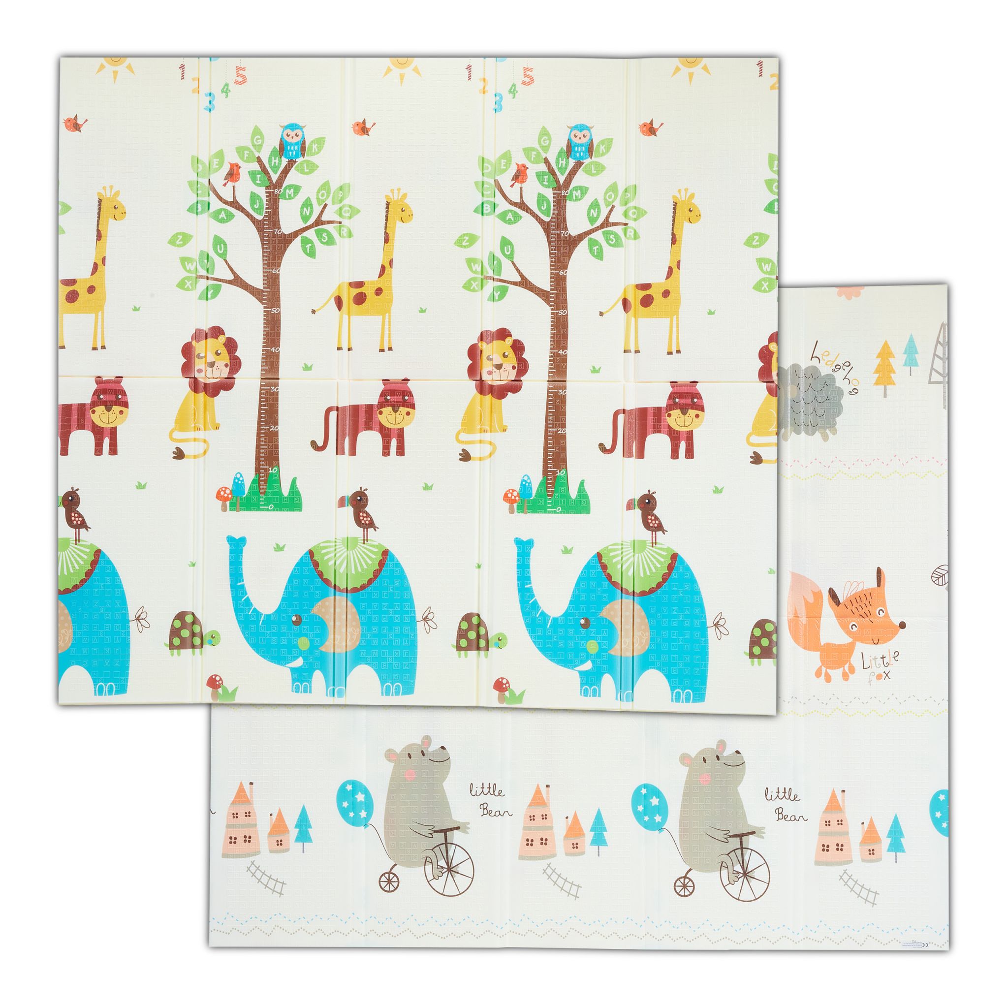 Faltbare Spielmatte mit Tieren Weiss-Gelb-Grau von Relaxdays