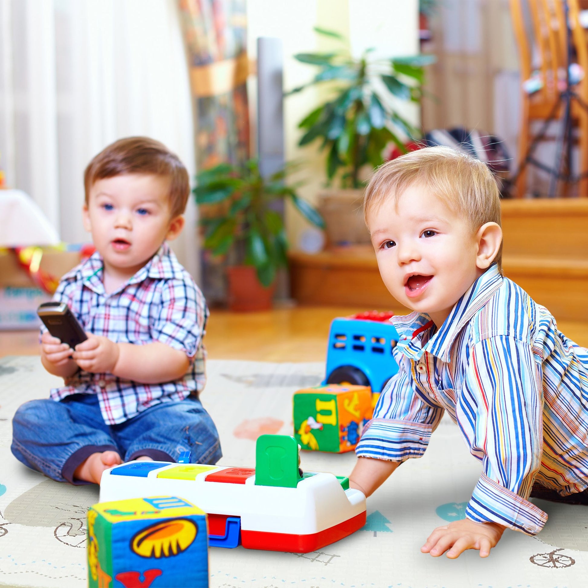 Faltbare Spielmatte mit Tieren Weiss-Gelb-Grau von Relaxdays