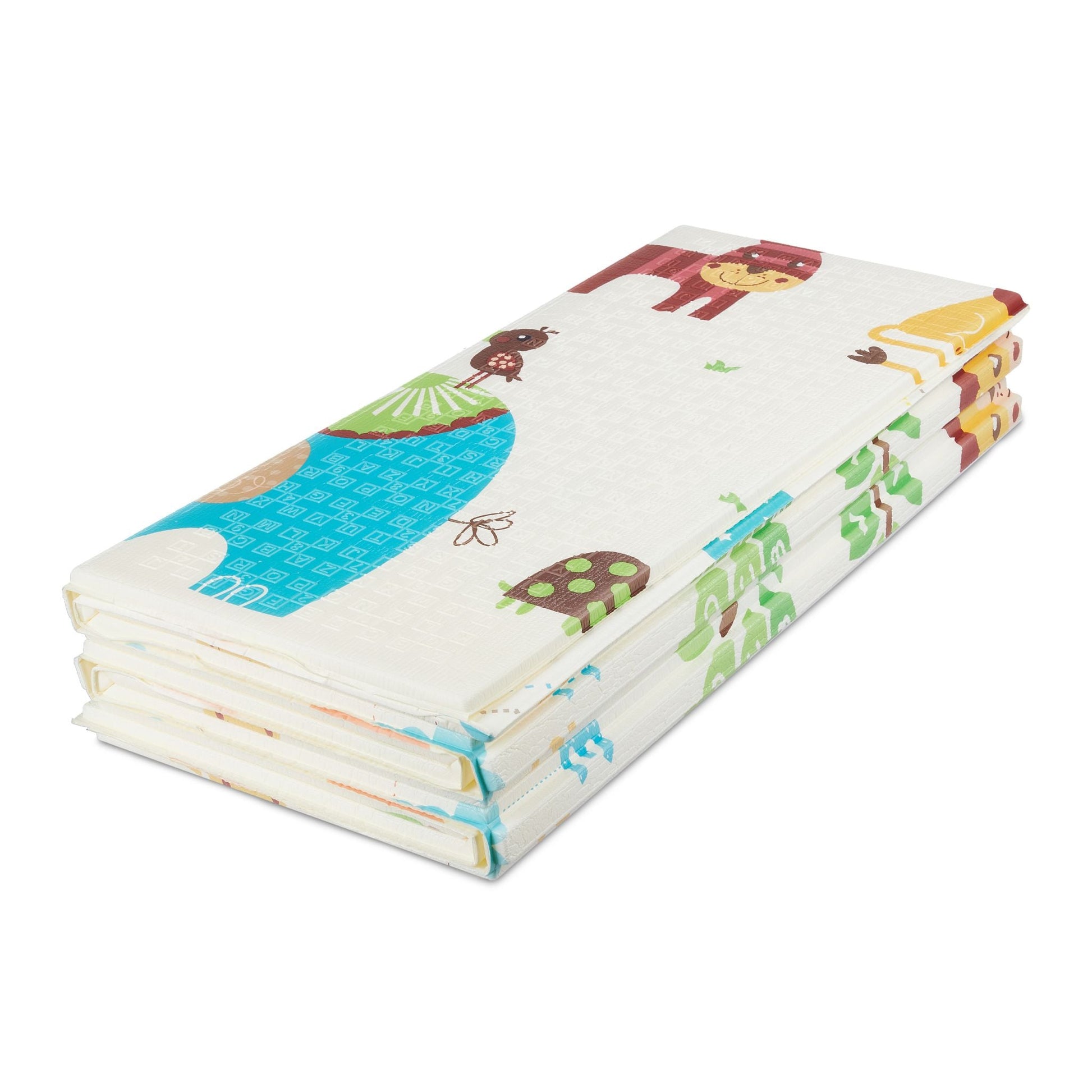 Faltbare Spielmatte mit Tieren Weiss-Gelb-Grau von Relaxdays