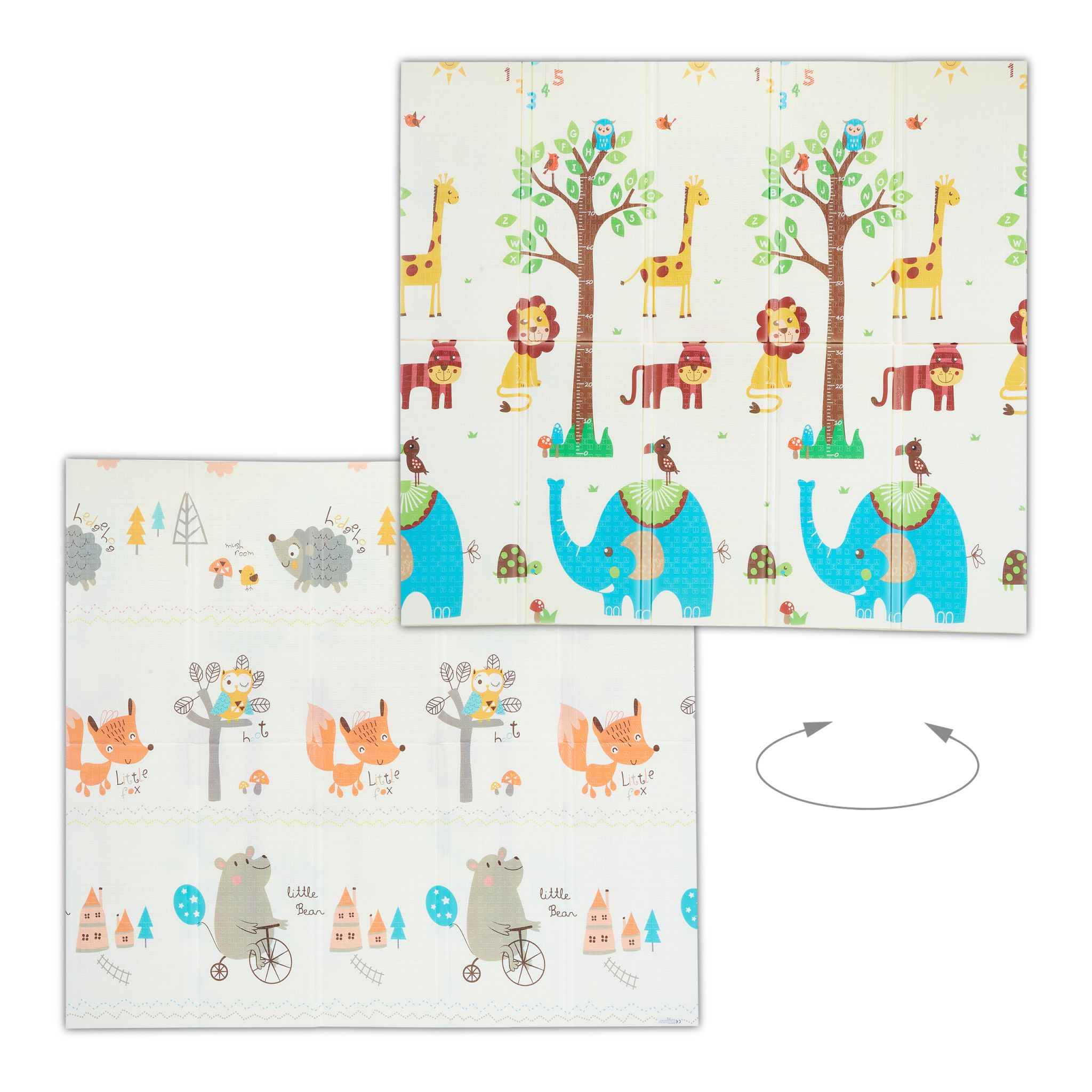 Faltbare Spielmatte mit Tieren Weiss-Gelb-Grau von Relaxdays