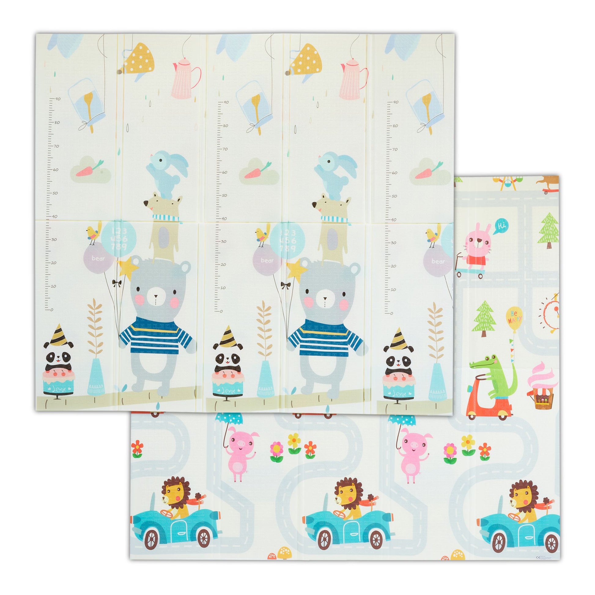 Faltbare Spielmatte mit Tieren Weiss-Blau-Braun von Relaxdays