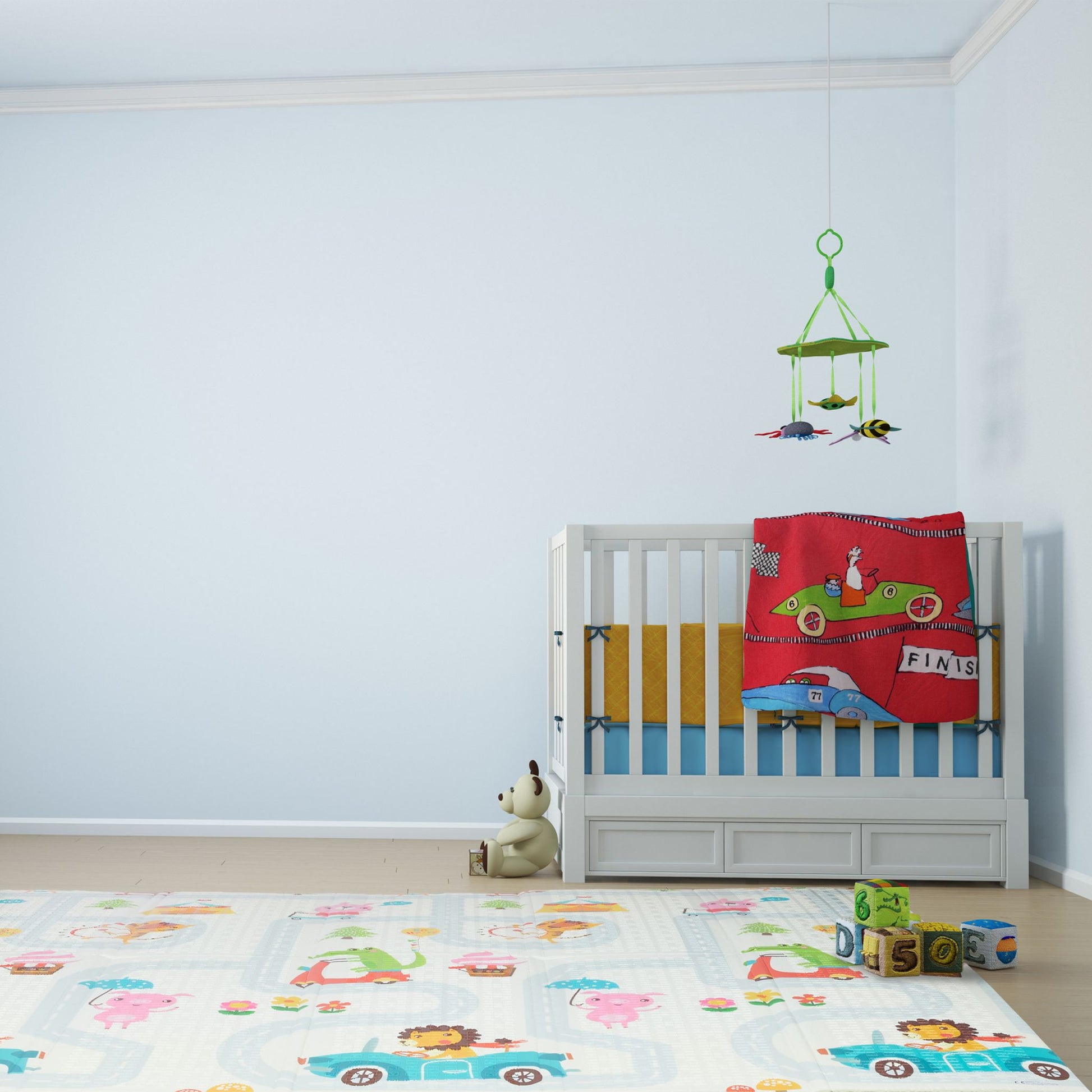 Faltbare Spielmatte mit Tieren Weiss-Blau-Braun von Relaxdays