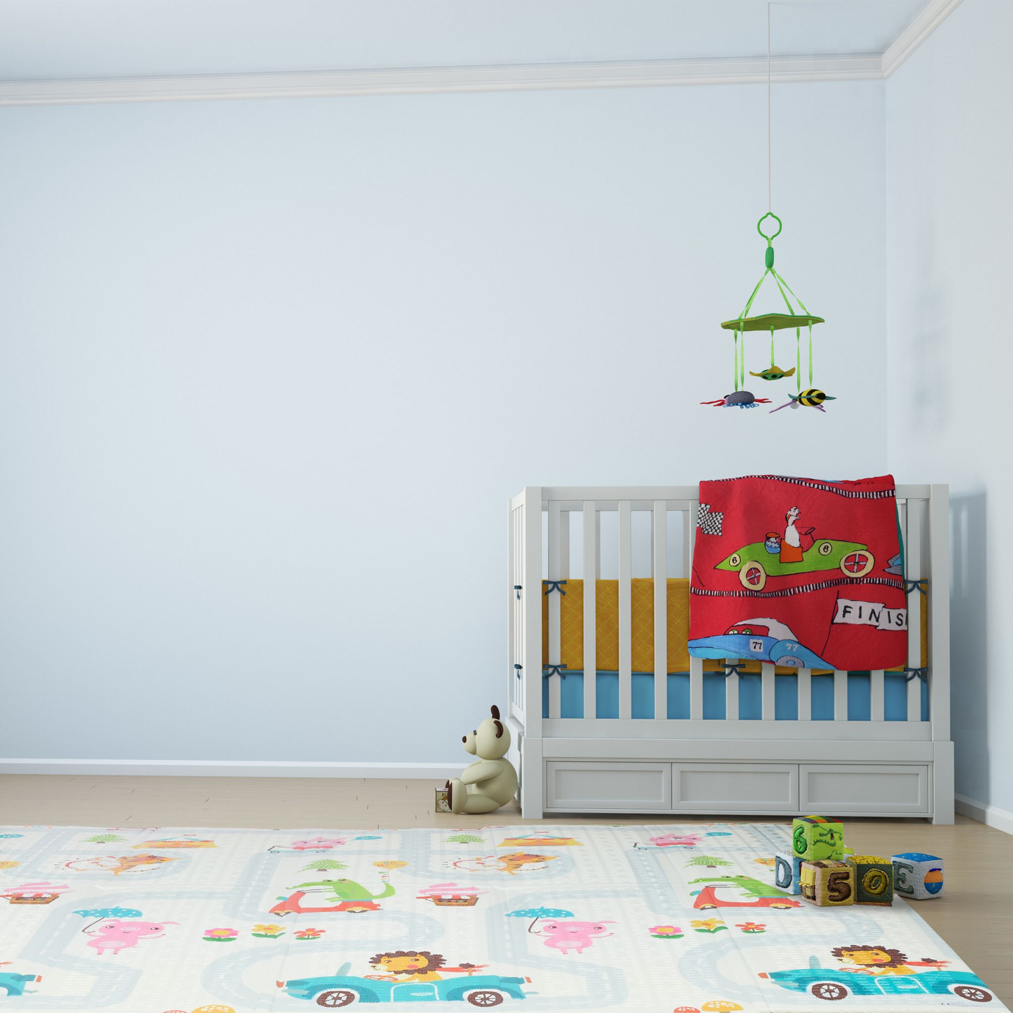 Faltbare Spielmatte mit Tieren Weiss-Blau-Braun von Relaxdays