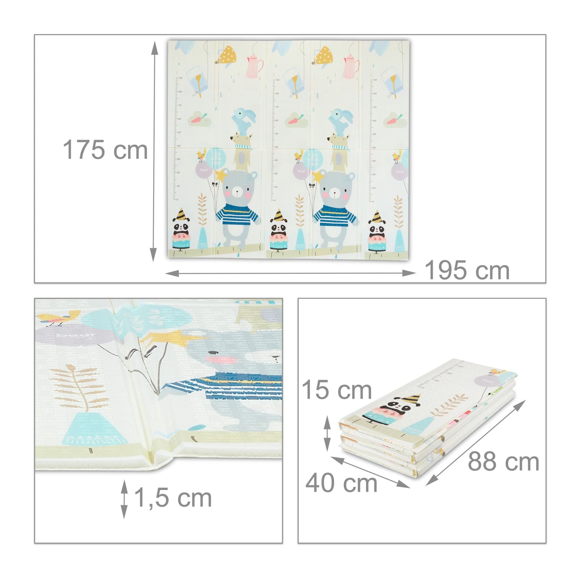 Faltbare Spielmatte mit Tieren Weiss-Blau-Braun von Relaxdays