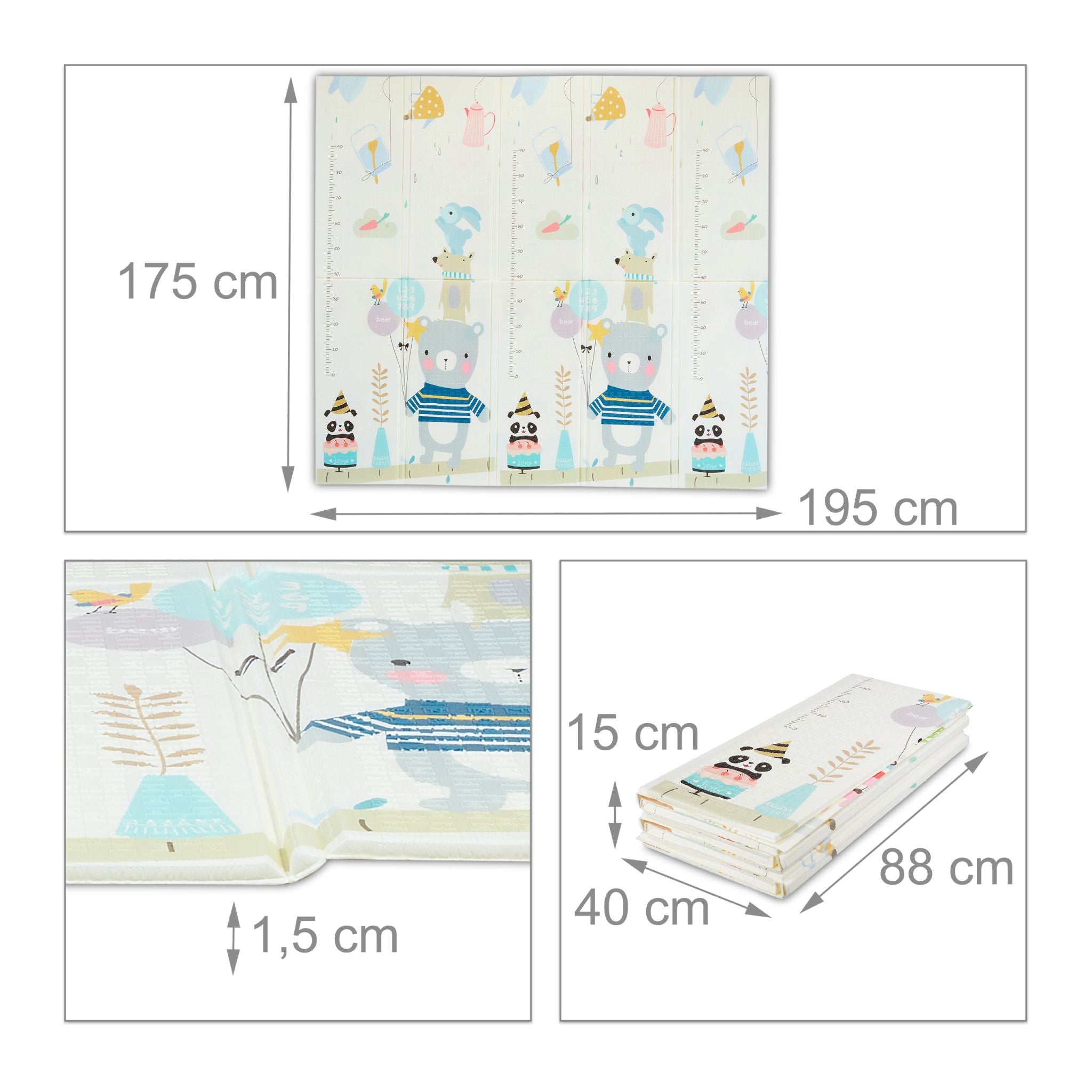 Faltbare Spielmatte mit Tieren Weiss-Blau-Braun von Relaxdays