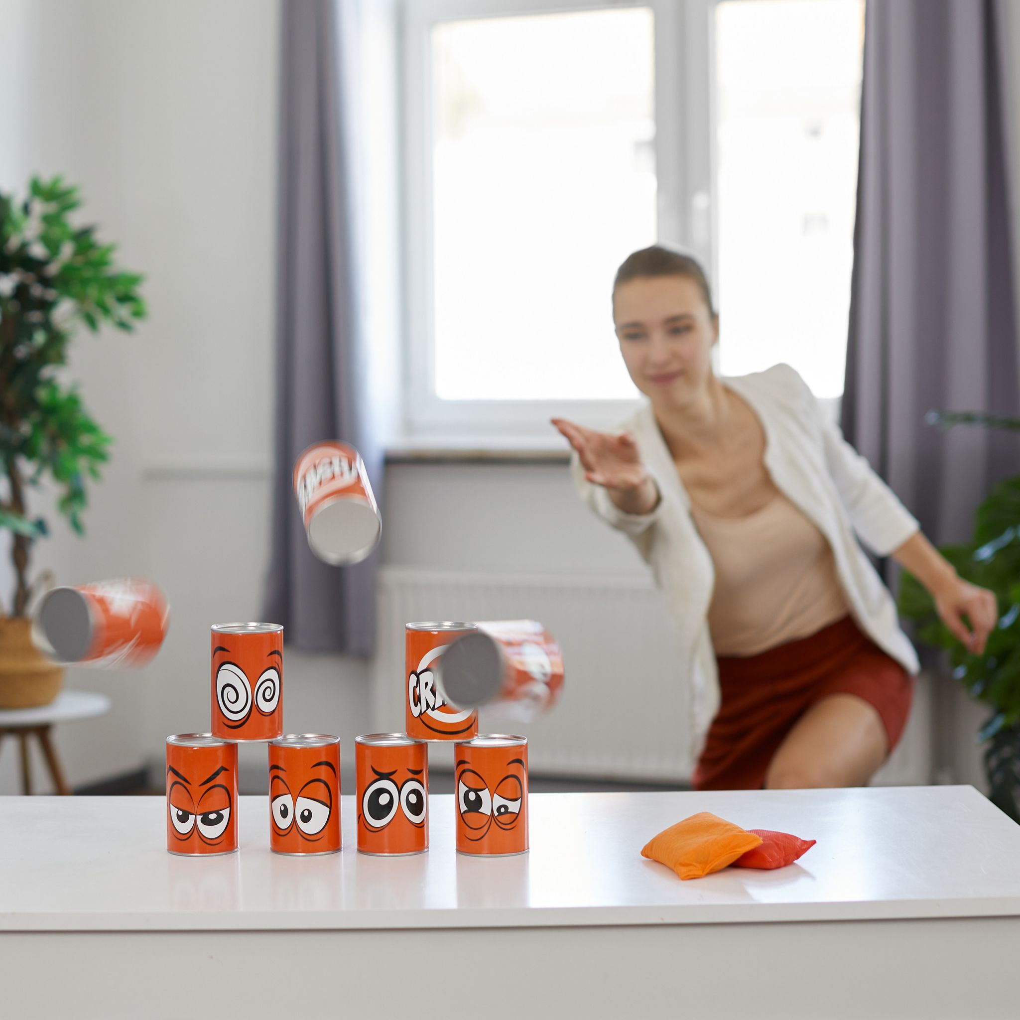 Dosenwerfen für Kinder Weiss-Rot-Schwarz von Relaxdays