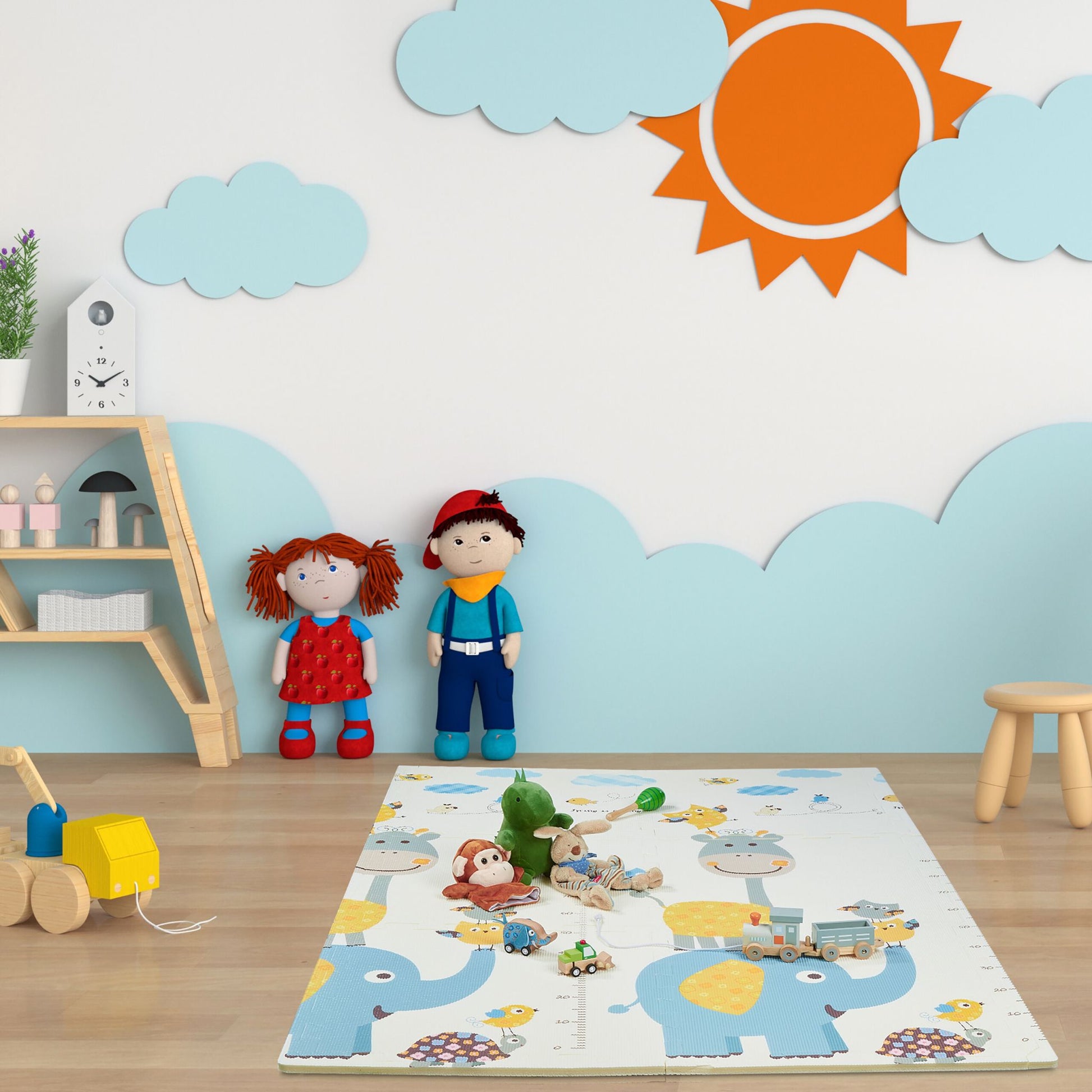 Puzzlematte Duo: Eule / Elefanten Weiss-Grün-Orange von Relaxdays