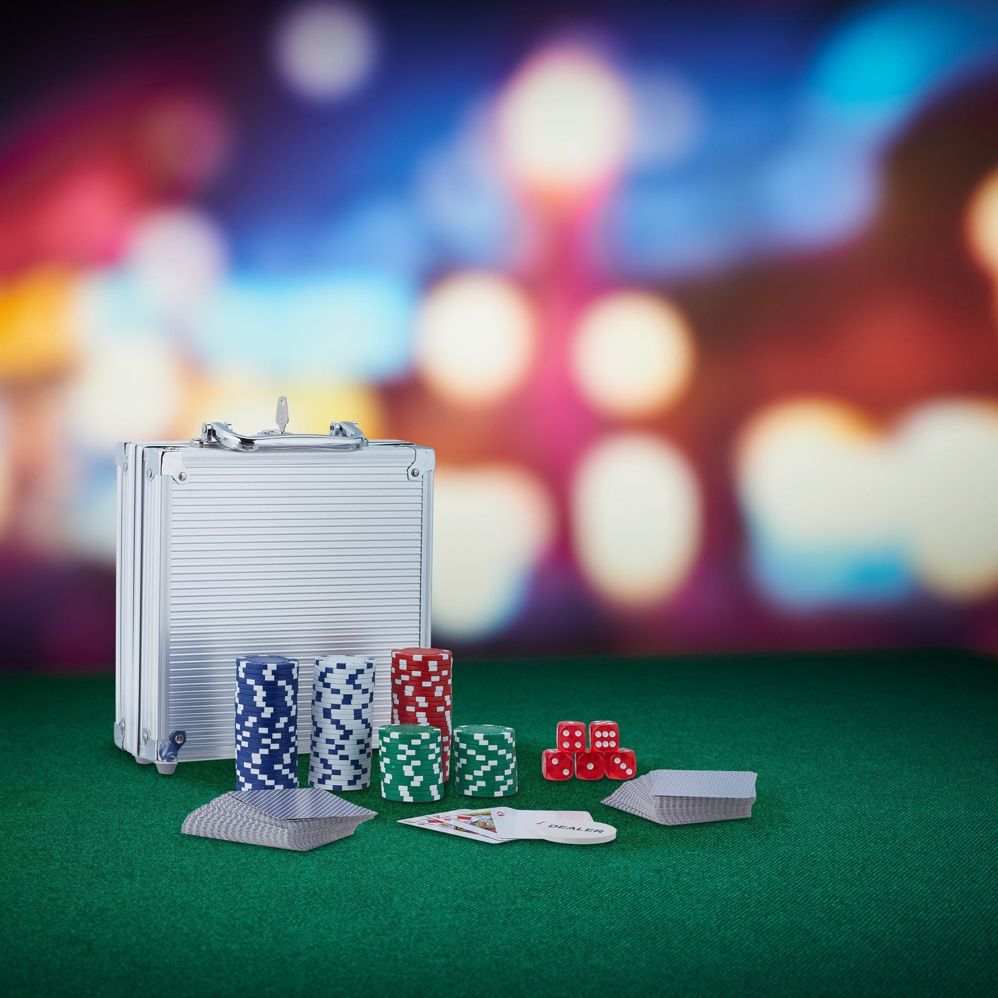 Pokerkoffer mit 100 Chips Silber von Relaxdays