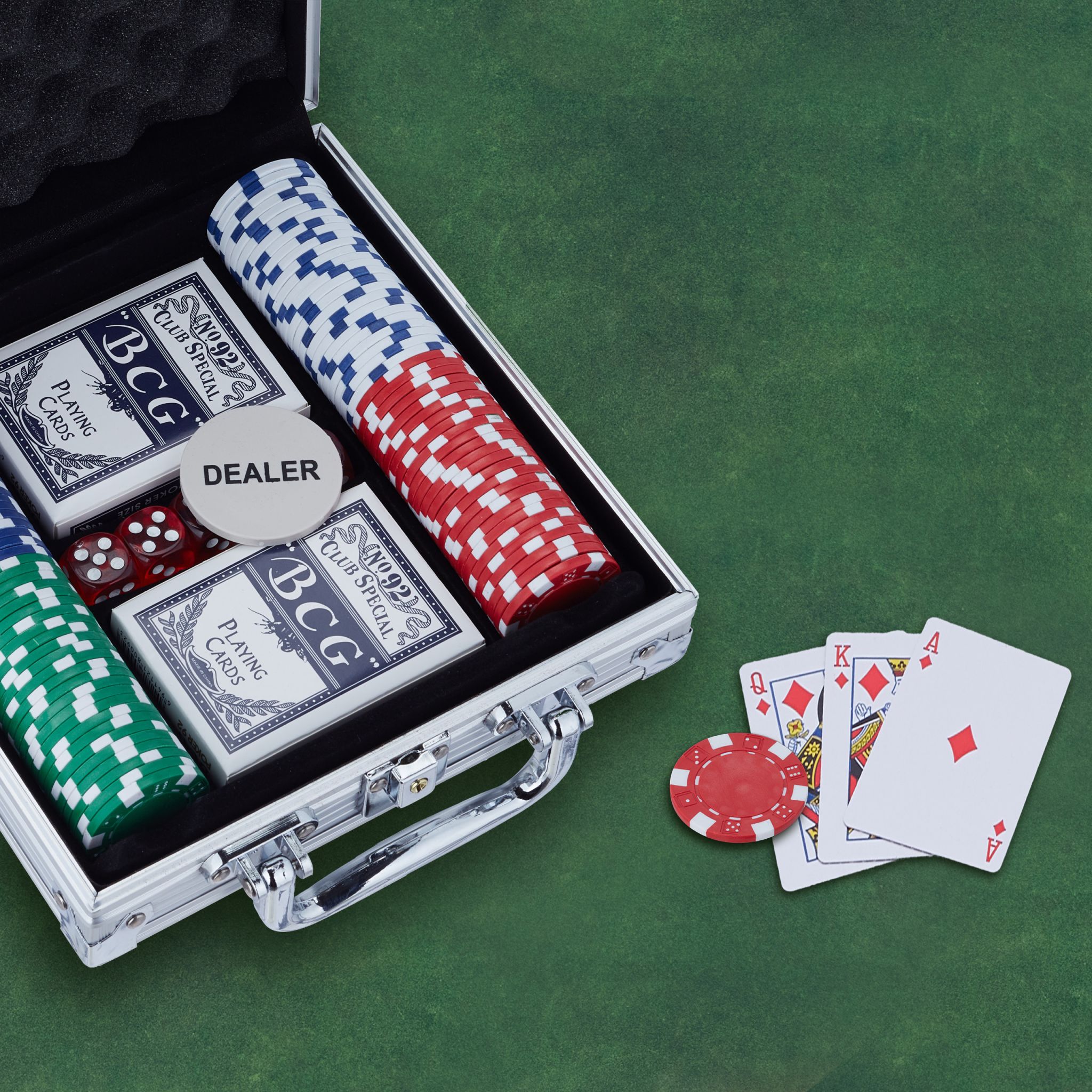 Pokerkoffer mit 100 Chips Silber von Relaxdays