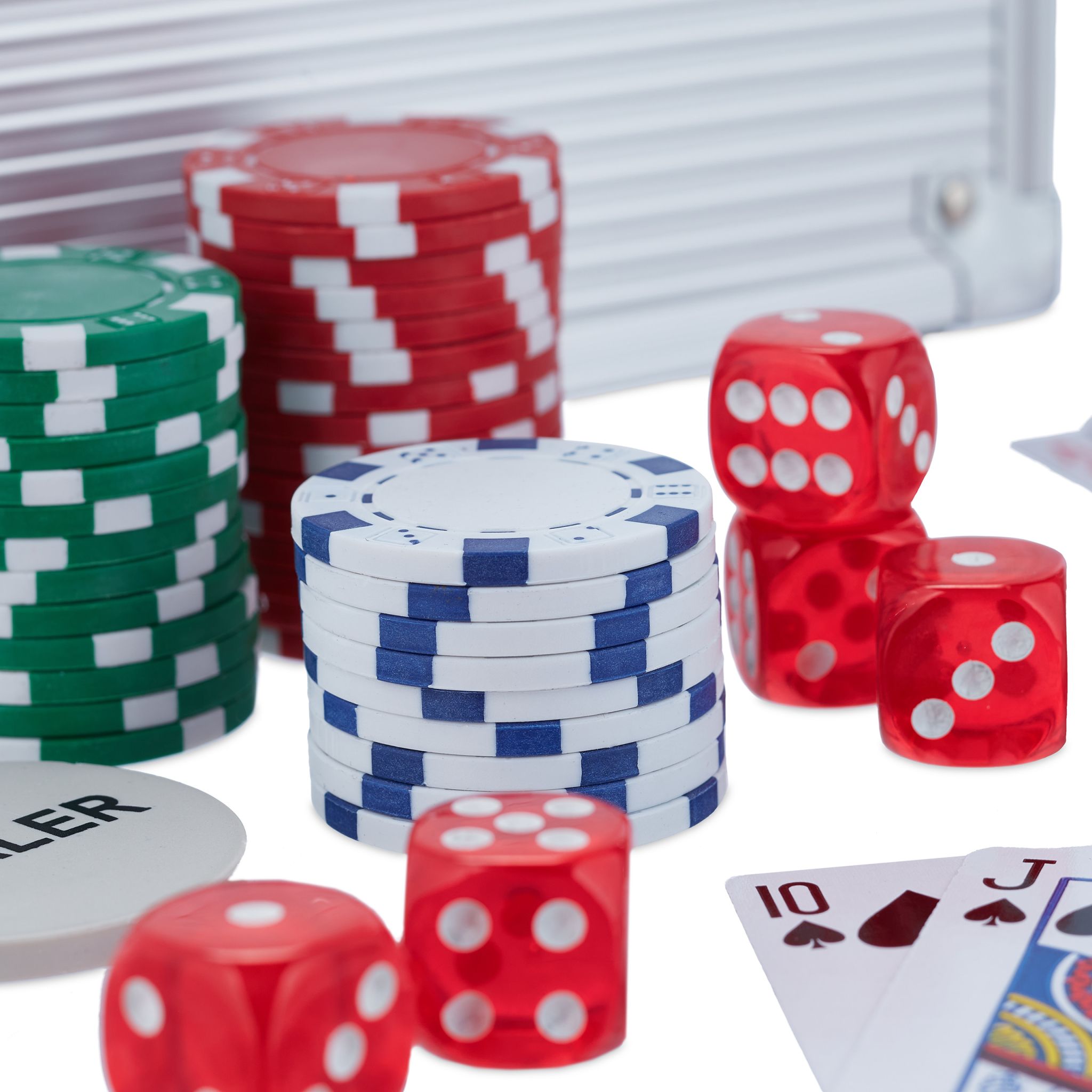 Pokerkoffer mit 100 Chips Silber von Relaxdays