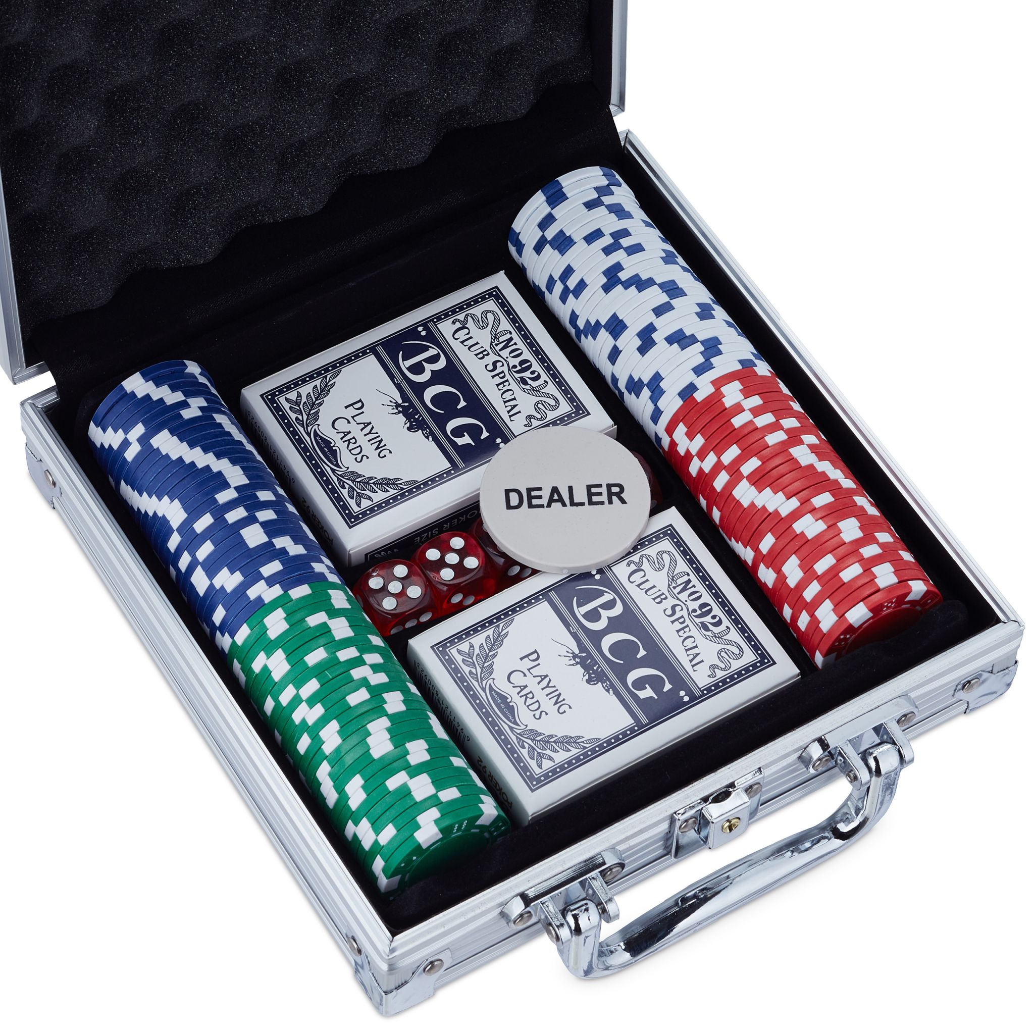 Pokerkoffer mit 100 Chips Silber von Relaxdays