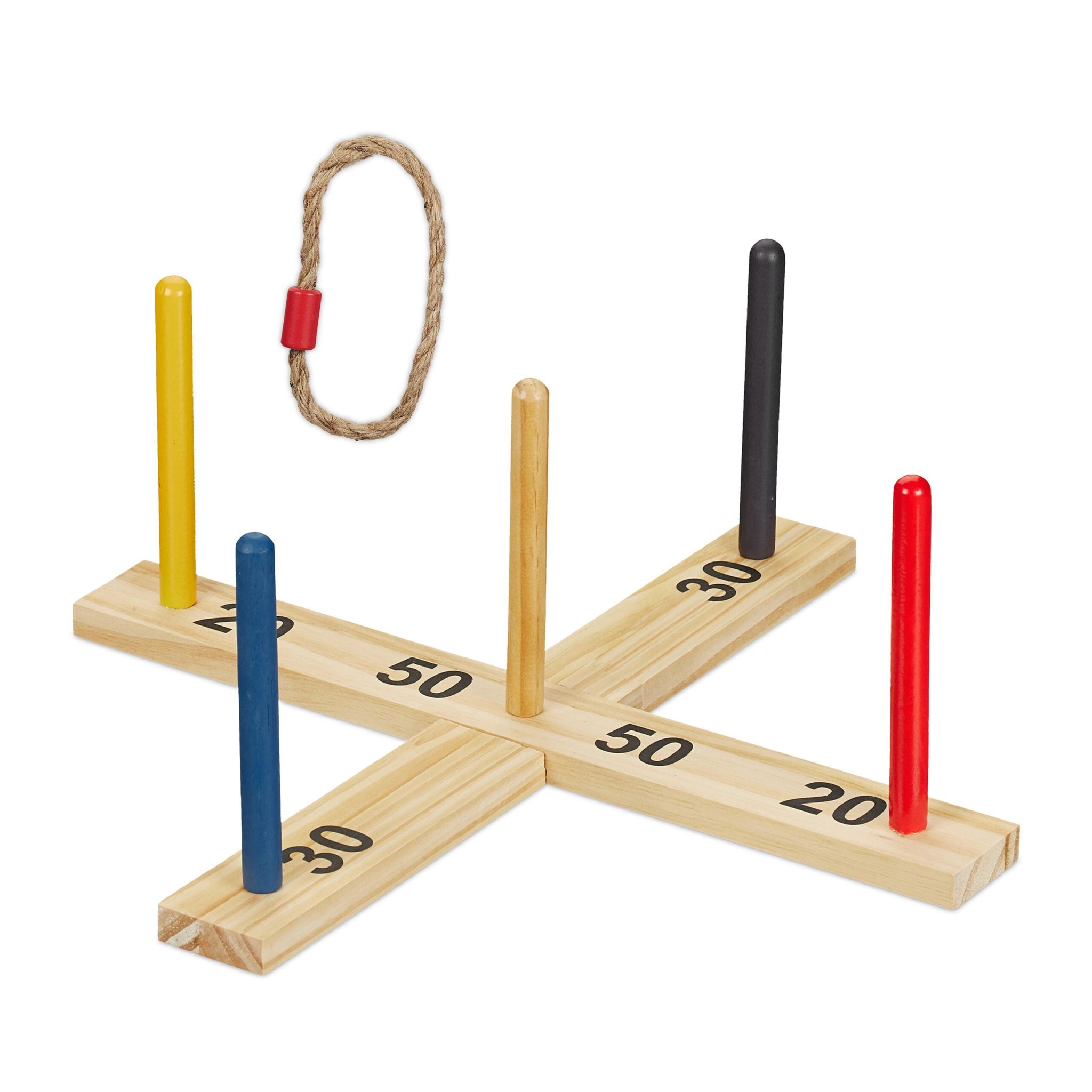Ringwurfspiel Holz Gelb-Hellbraun-Rot von Relaxdays