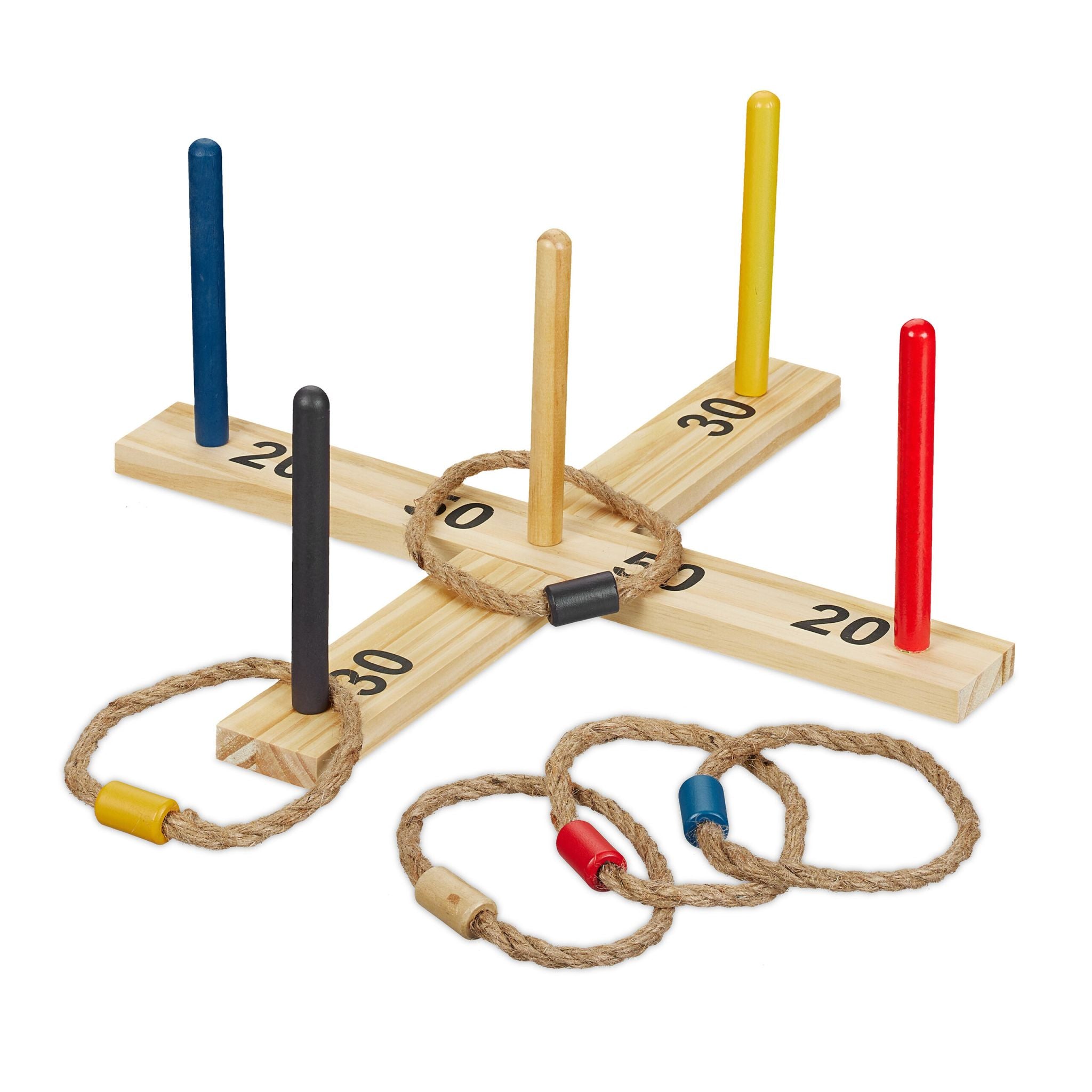 Ringwurfspiel Holz Gelb-Hellbraun-Rot von Relaxdays