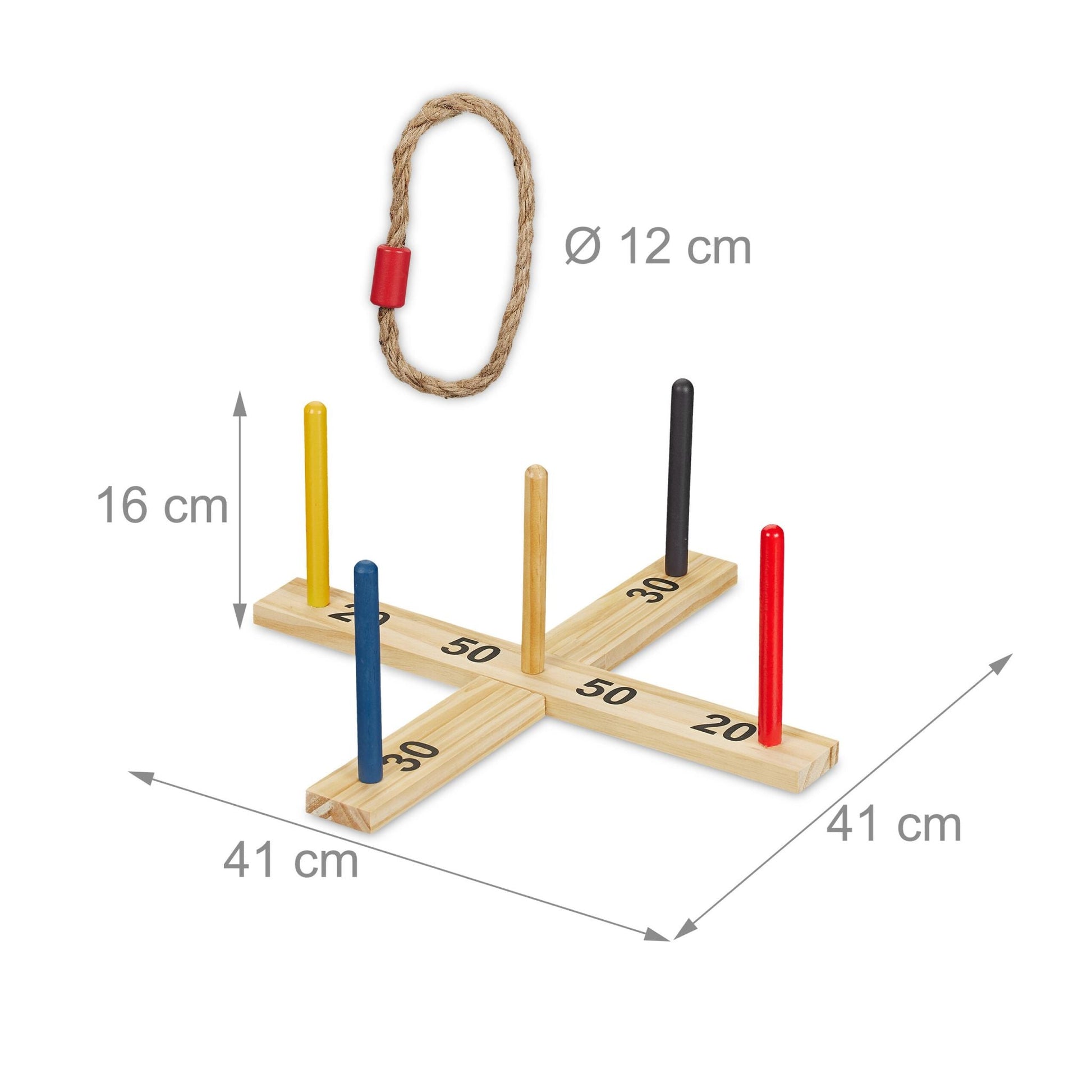 Ringwurfspiel Holz Gelb-Hellbraun-Rot von Relaxdays