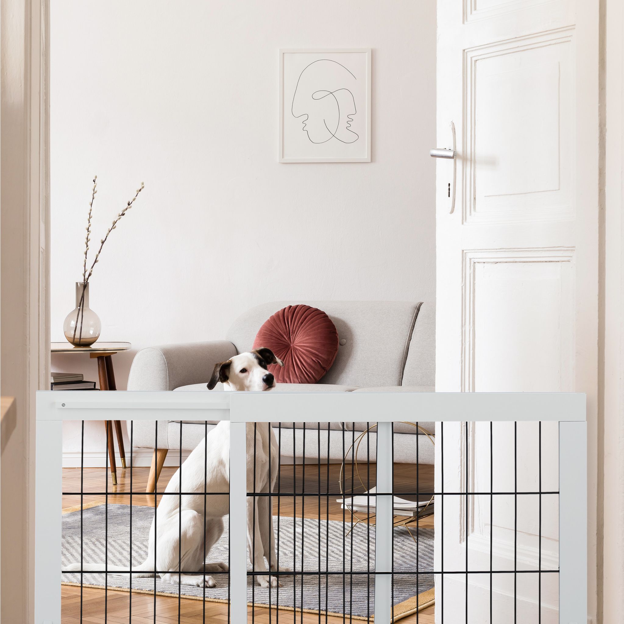 Ausziehbares Absperrgitter in Weiss Weiss-Schwarz von Relaxdays