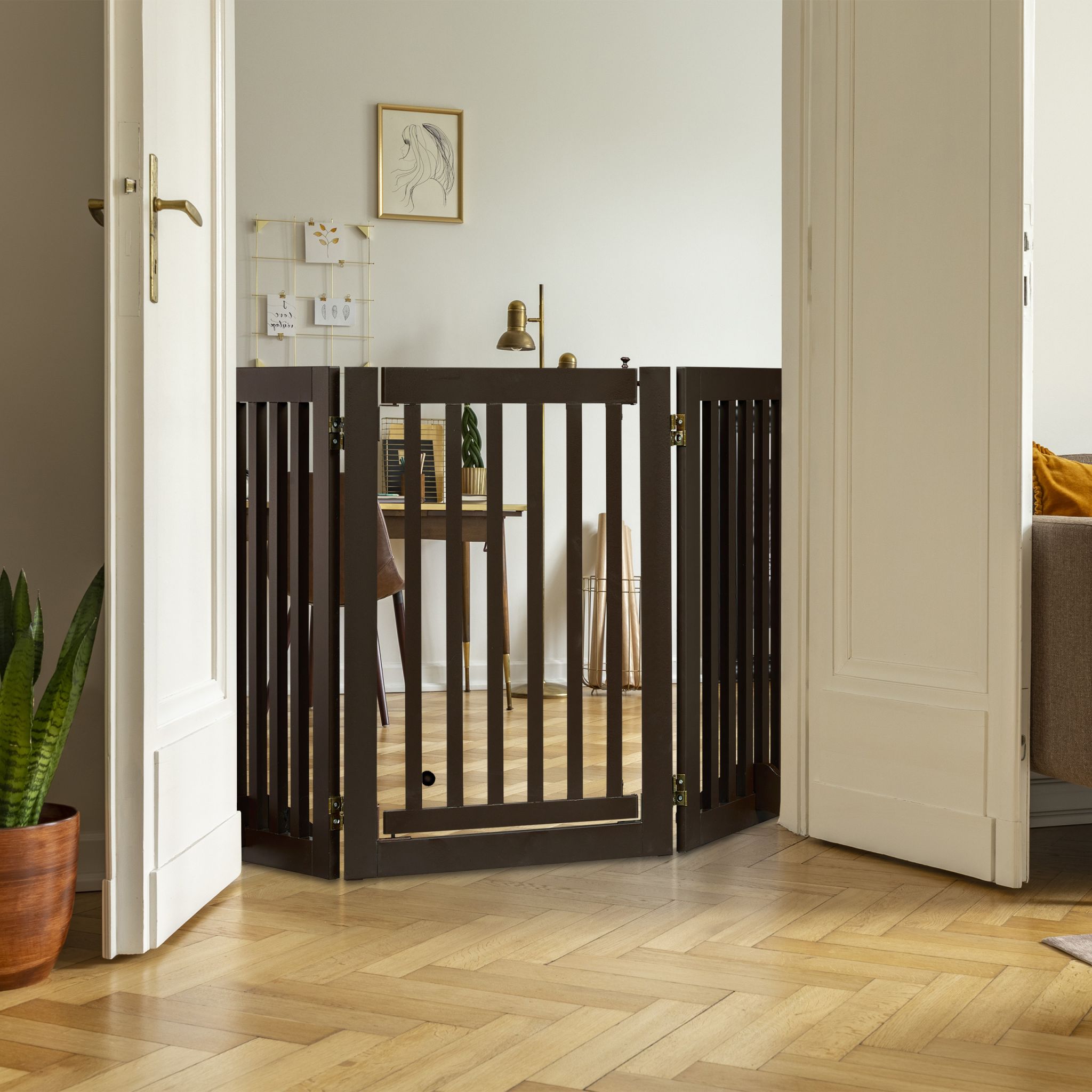 Absperrgitter mit Tür 70cm hoch Dunkelbraun von Relaxdays