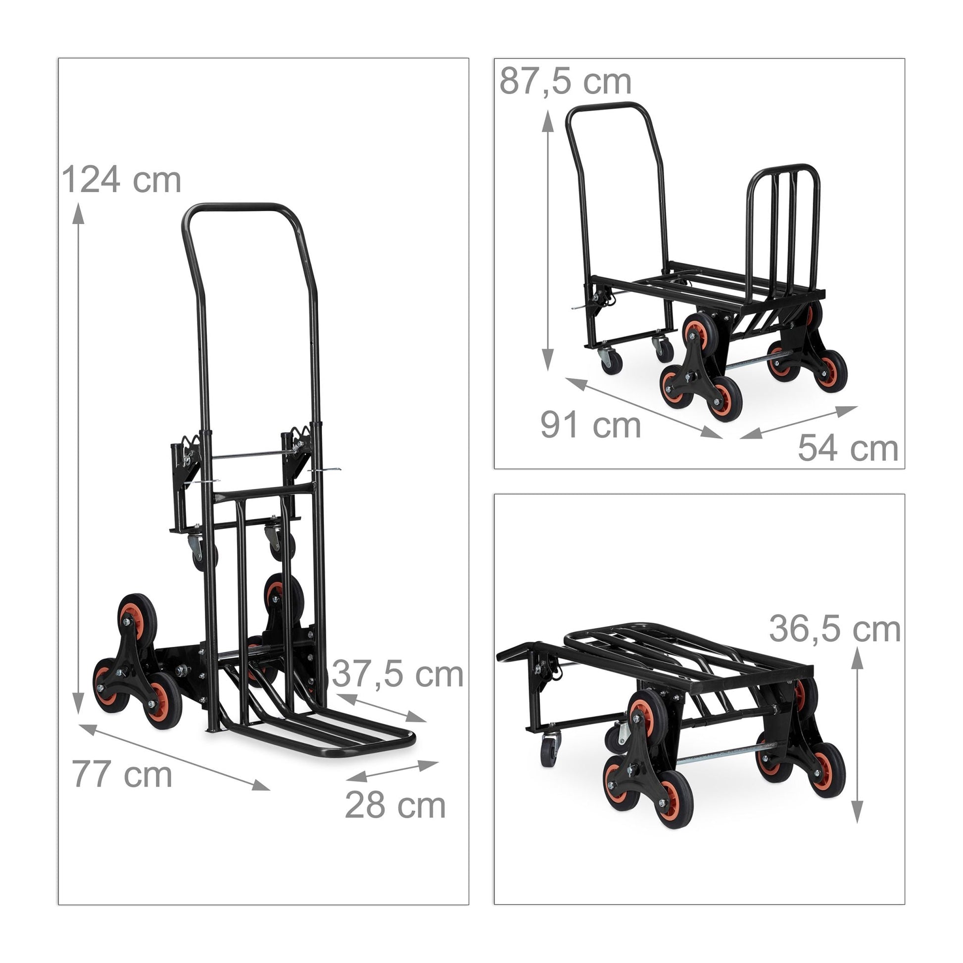 Sackkarre Treppensteiger schwarz Rot-Schwarz-Silber von Relaxdays
