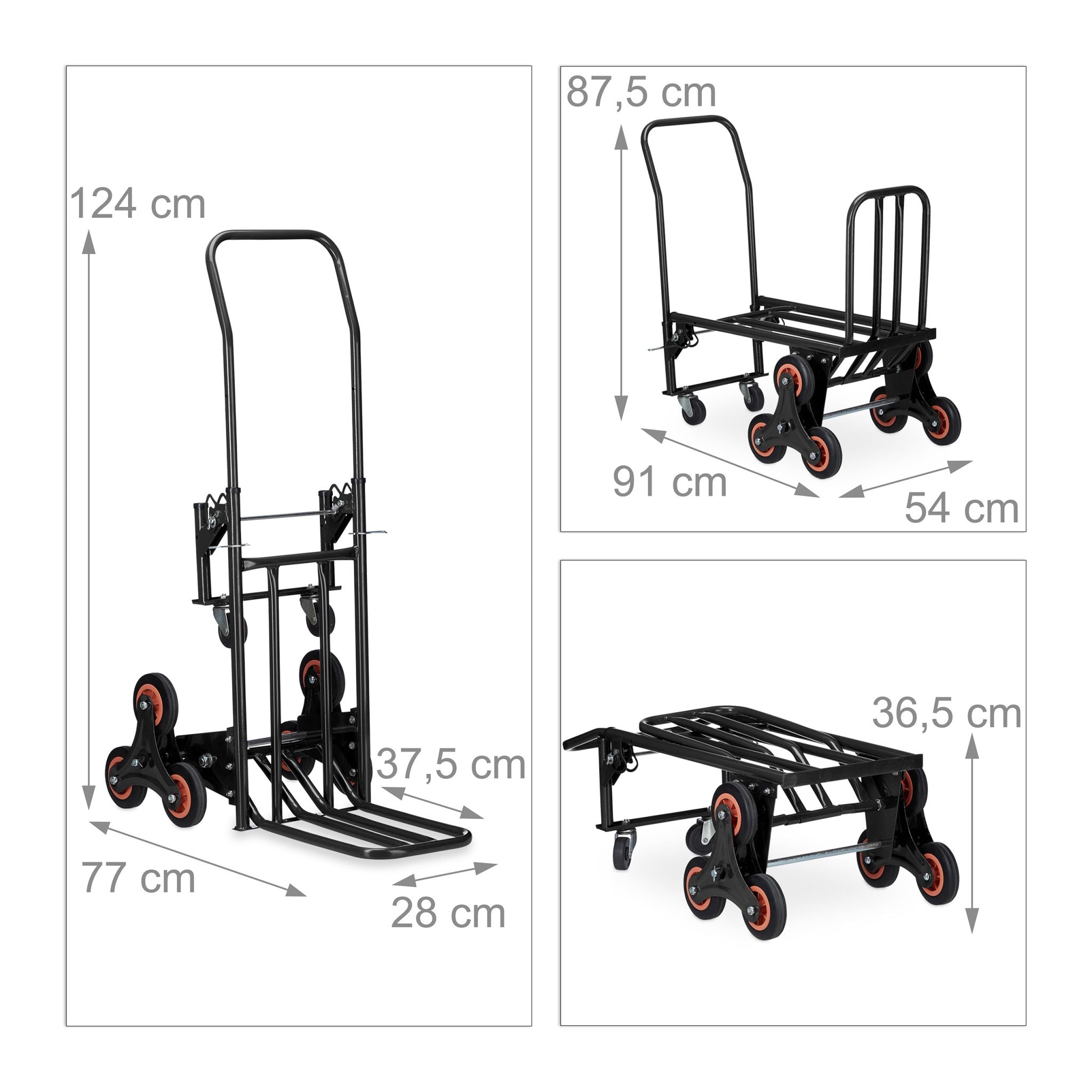 Sackkarre Treppensteiger schwarz Rot-Schwarz-Silber von Relaxdays