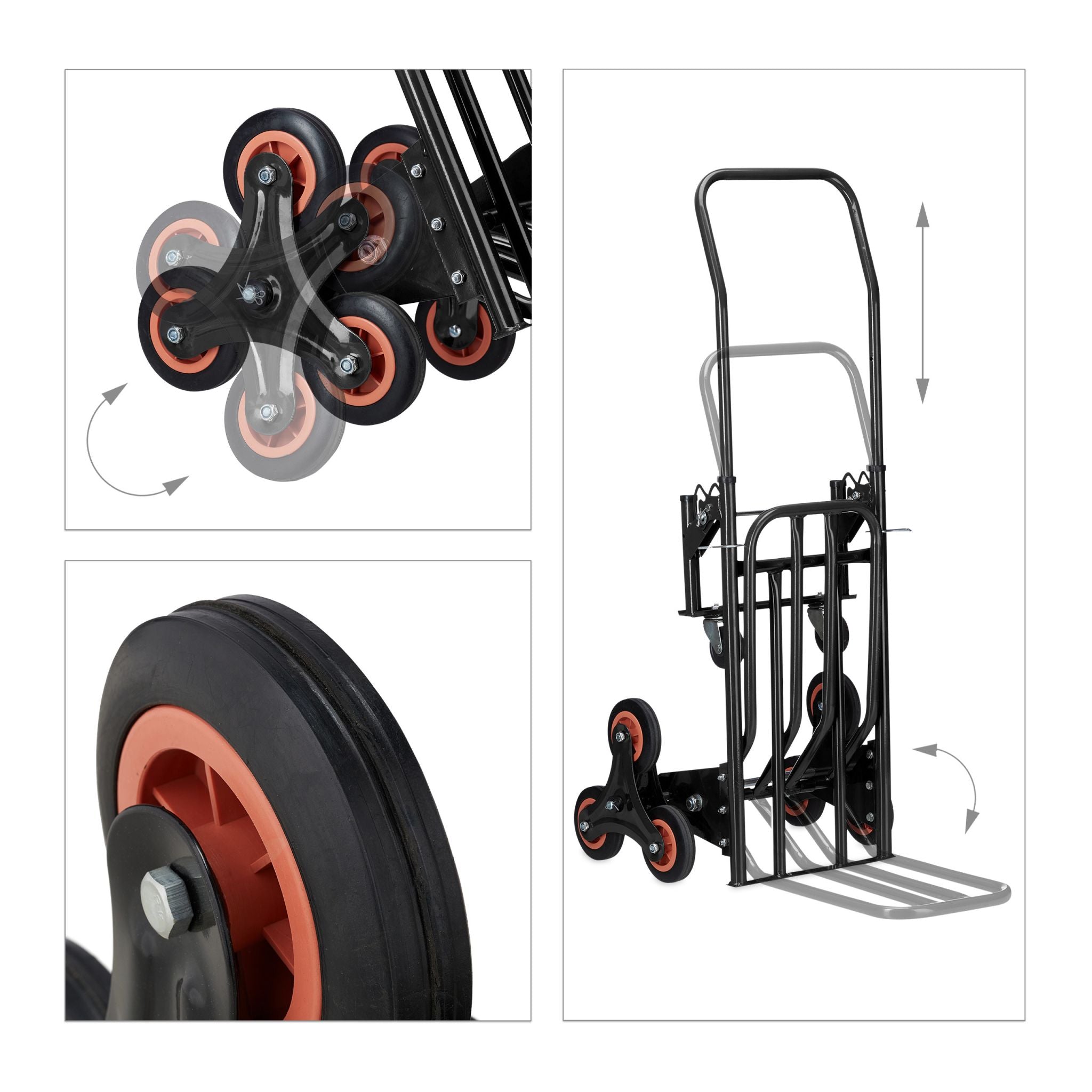 Sackkarre Treppensteiger schwarz Rot-Schwarz-Silber von Relaxdays