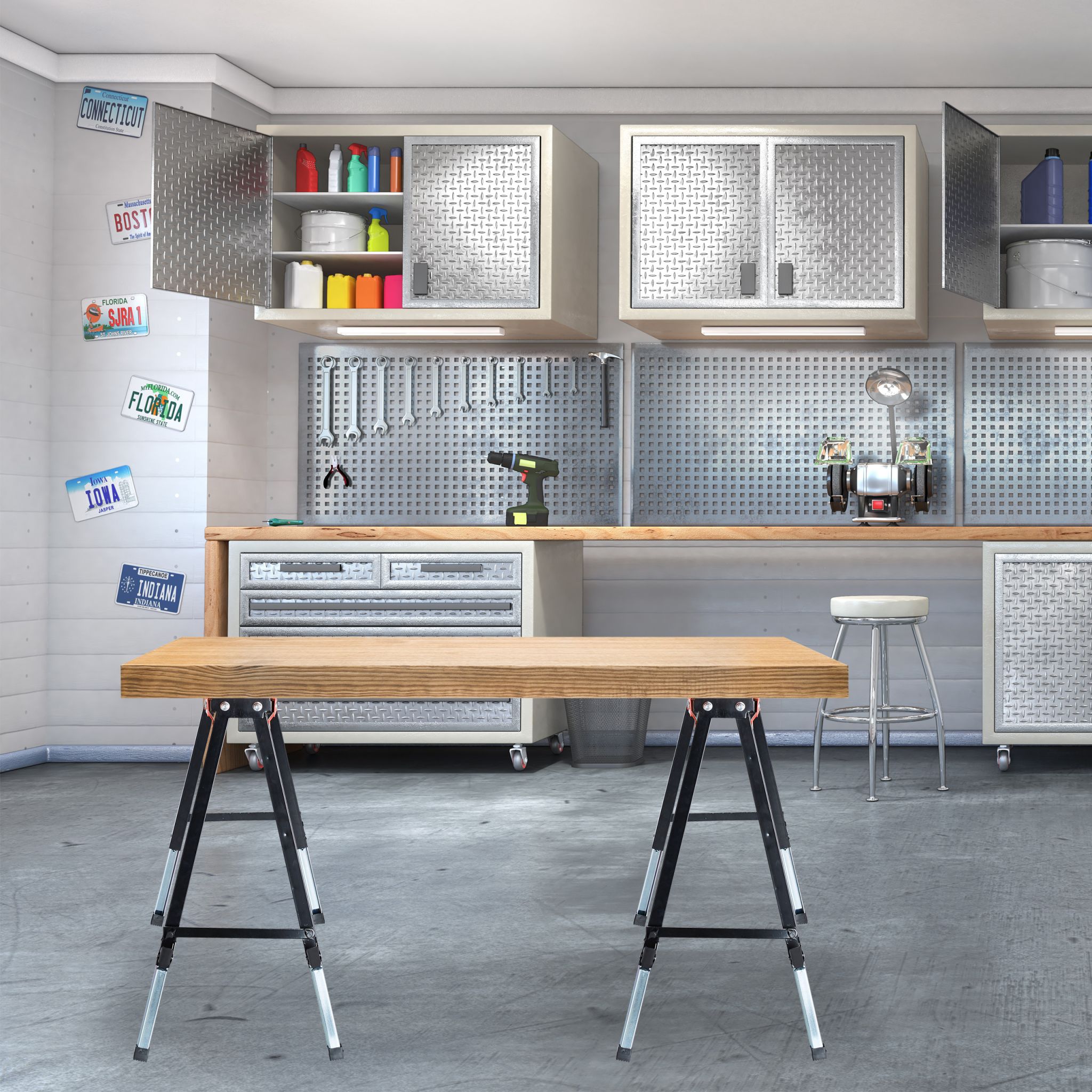 Arbeitsbock 12-fach höhenverstellbar Rot-Schwarz-Silber von Relaxdays