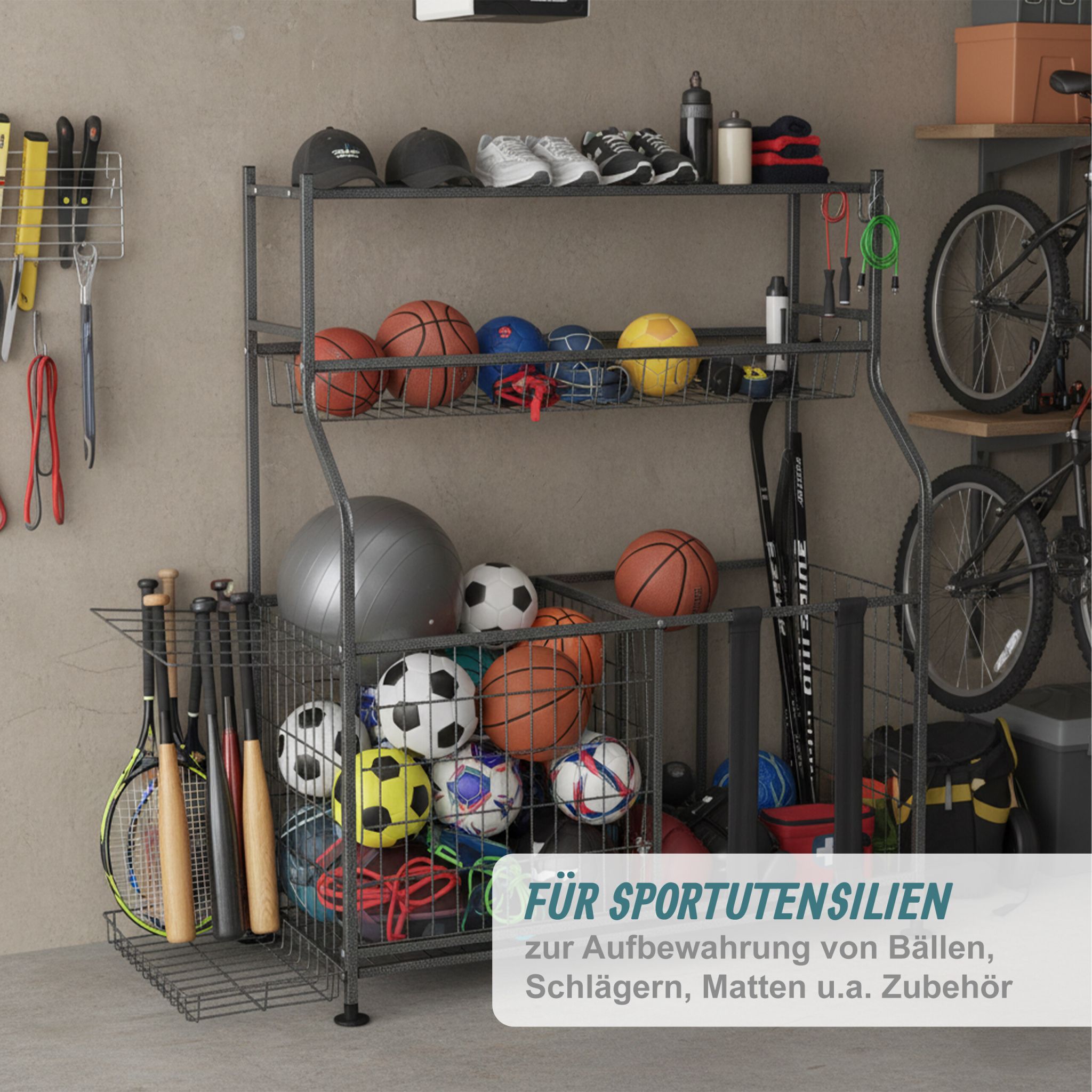 Sportgeräte Aufbewahrung Grau von Relaxdays