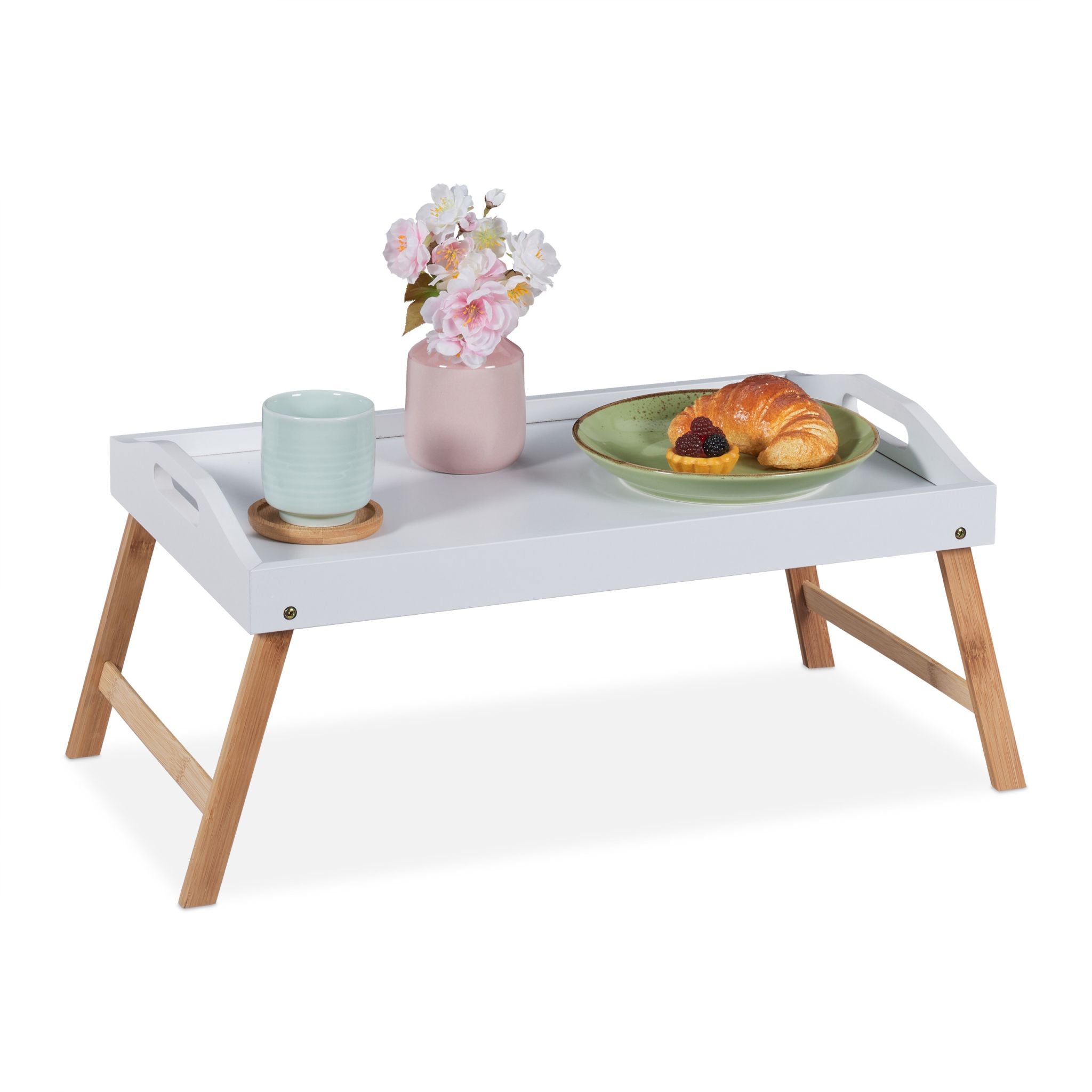 Klappbares Betttablett Weiss-Hellbraun von Relaxdays