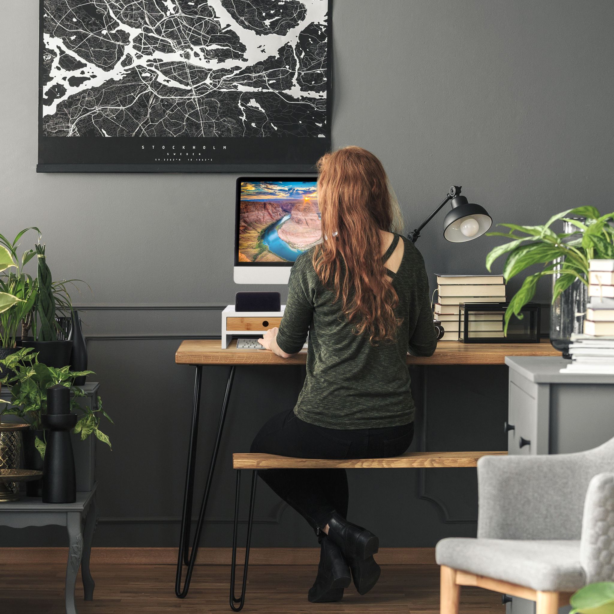 Monitorständer mit Schubladen Weiss-Hellbraun von Relaxdays