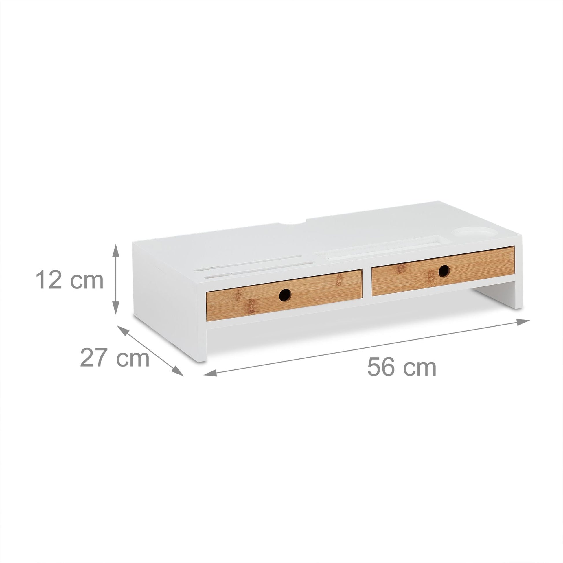 Monitorständer mit Schubladen Weiss-Hellbraun von Relaxdays