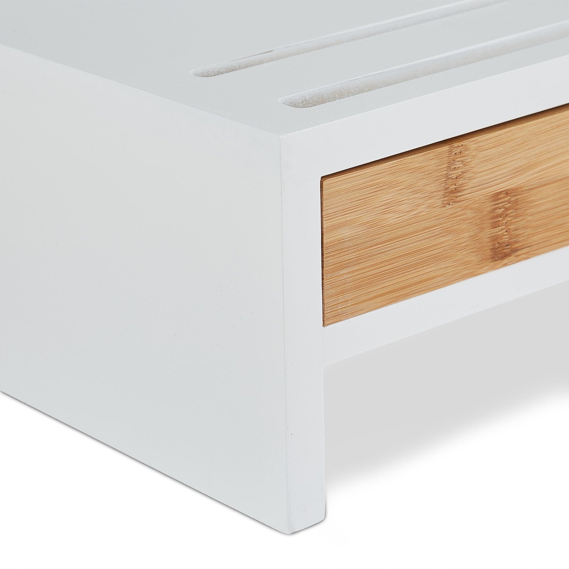 Monitorständer mit Schubladen Weiss-Hellbraun von Relaxdays