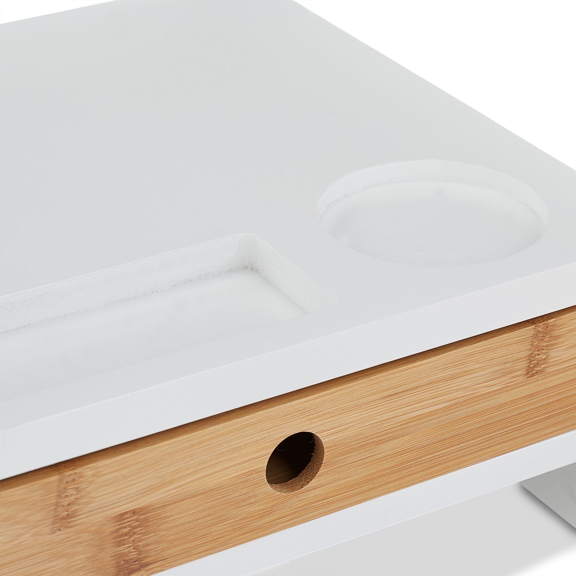 Monitorständer mit Schubladen Weiss-Hellbraun von Relaxdays
