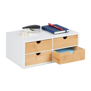 Schreibtisch Organizer 4 Schubladen Weiss-Hellbraun von Relaxdays