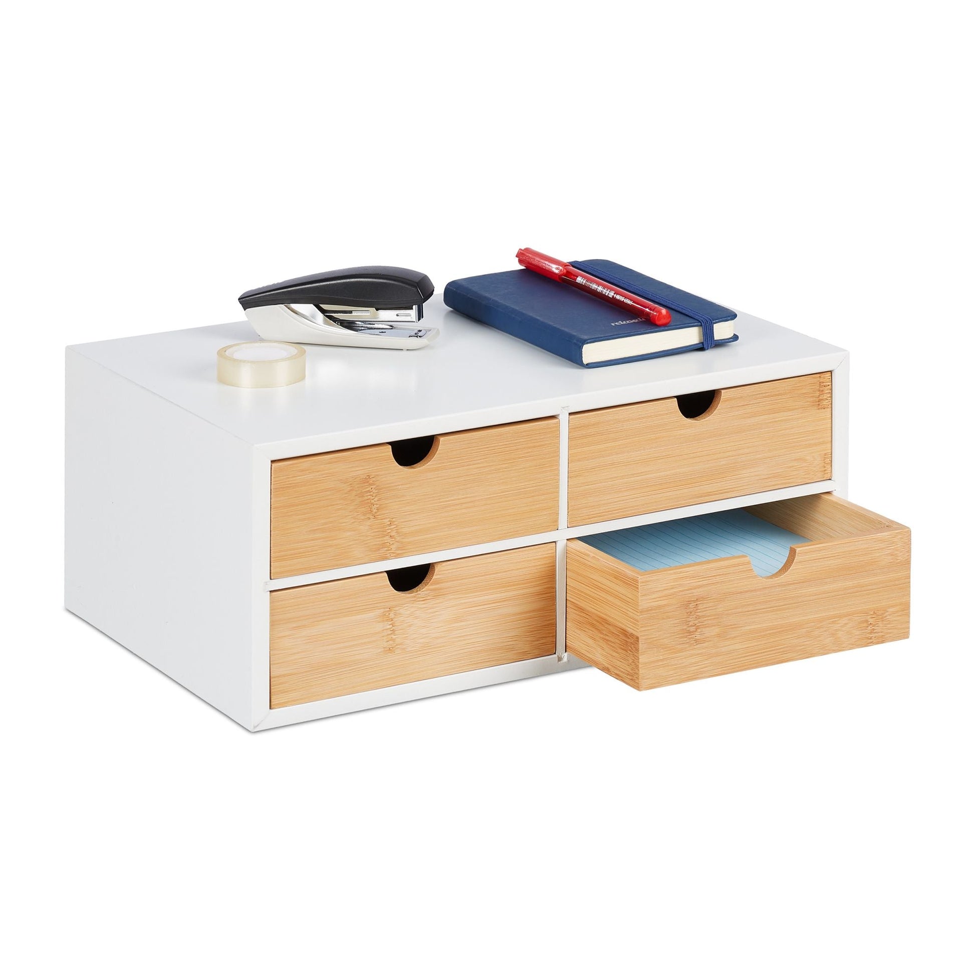 Schreibtisch Organizer 4 Schubladen Weiss-Hellbraun von Relaxdays