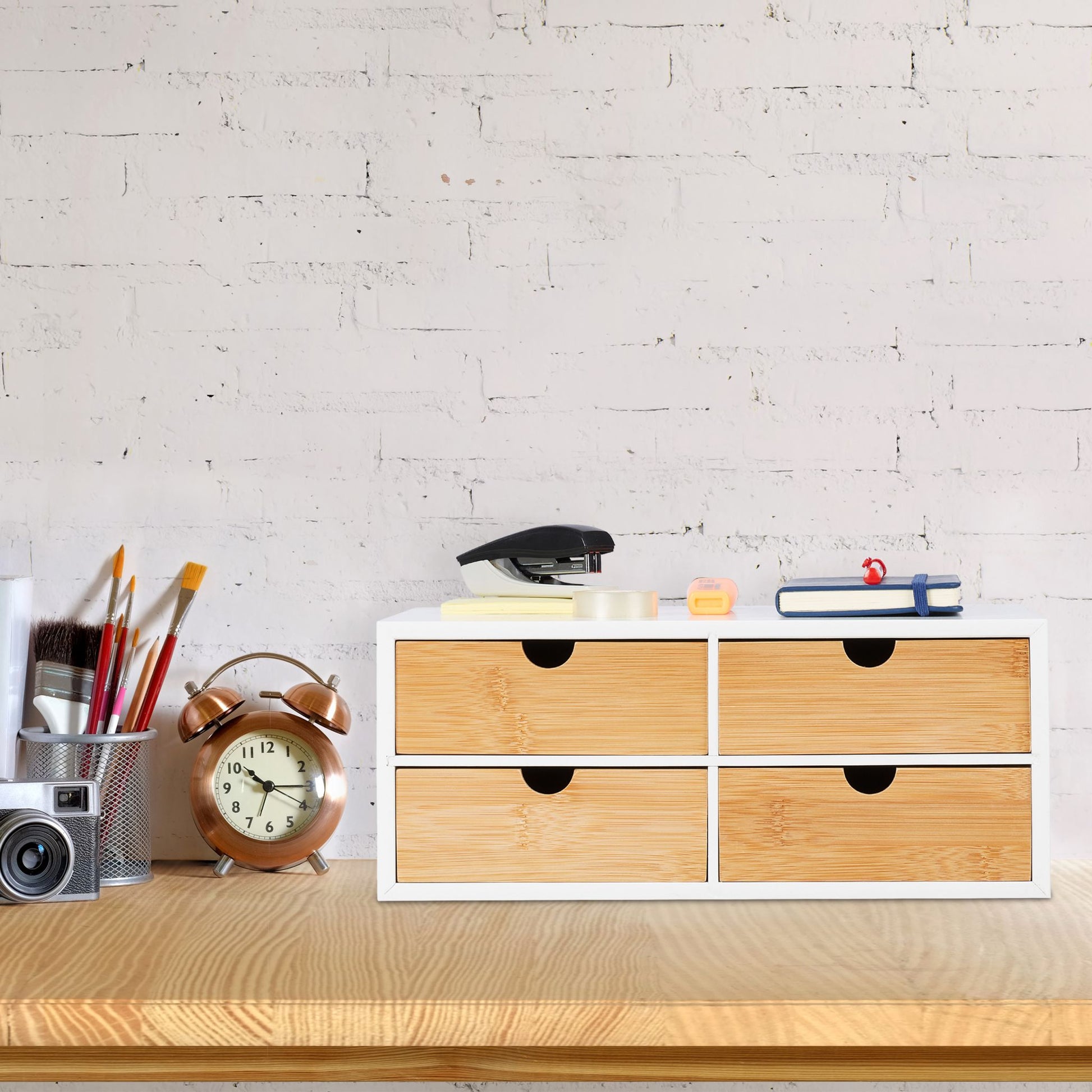 Schreibtisch Organizer 4 Schubladen Weiss-Hellbraun von Relaxdays