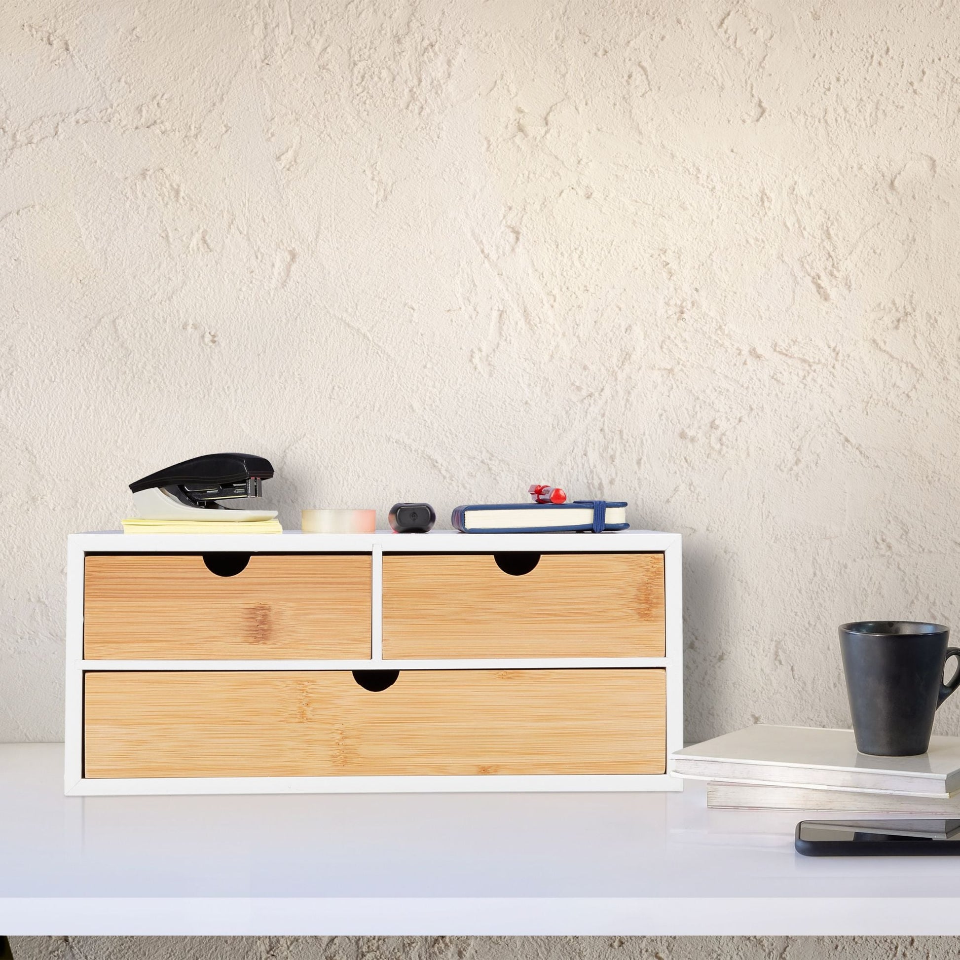 Schreibtisch Organizer 3 Schubladen Weiss-Hellbraun von Relaxdays