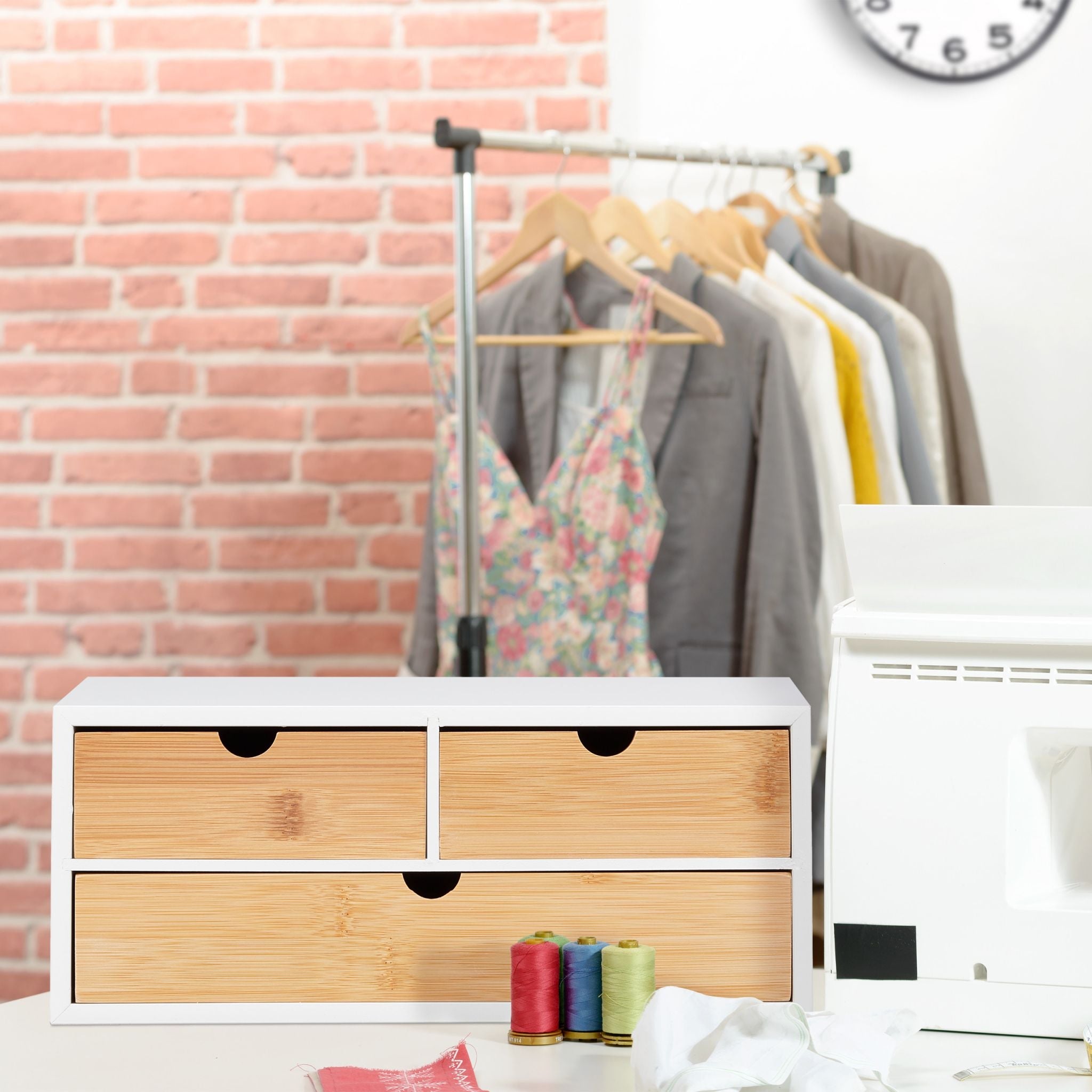 Schreibtisch Organizer 3 Schubladen Weiss-Hellbraun von Relaxdays