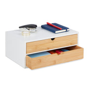 Schubladenbox Bambus & MDF 2 Fächer Weiss-Hellbraun von Relaxdays