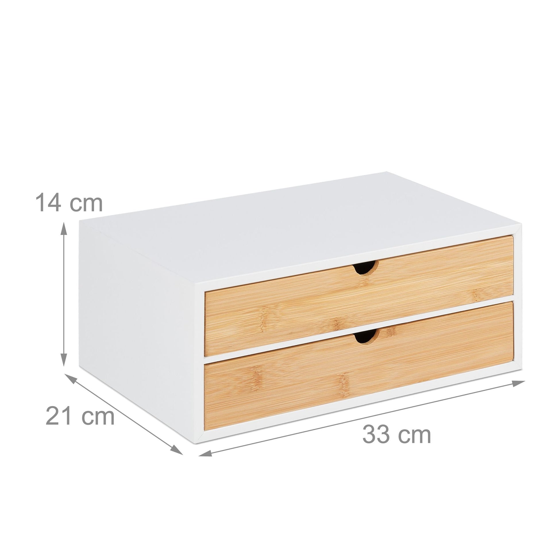 Schubladenbox Bambus & MDF 2 Fächer Weiss-Hellbraun von Relaxdays
