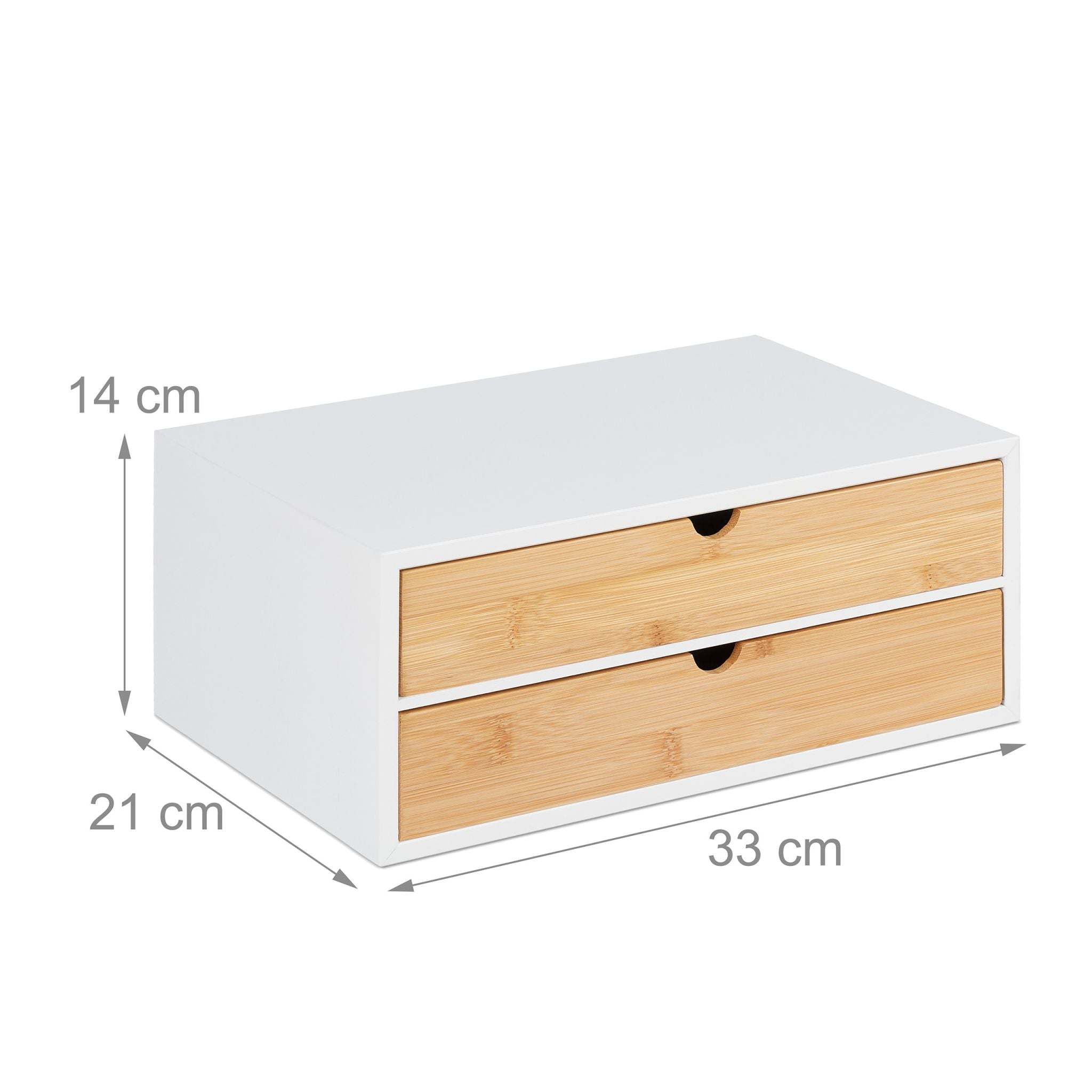 Schubladenbox Bambus & MDF 2 Fächer Weiss-Hellbraun von Relaxdays