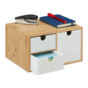 Schubladenbox Bambus & MDF 3 Fächer Weiss-Hellbraun von Relaxdays